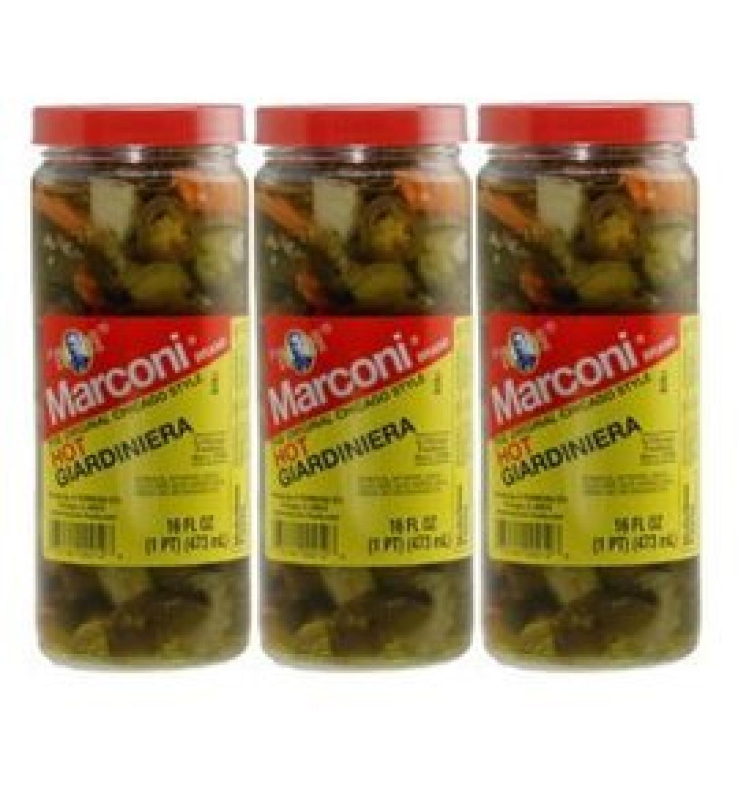Marconi - The Original Chicago Style Hot Giardiniera - 16 Fl Oz (Pack of 3)