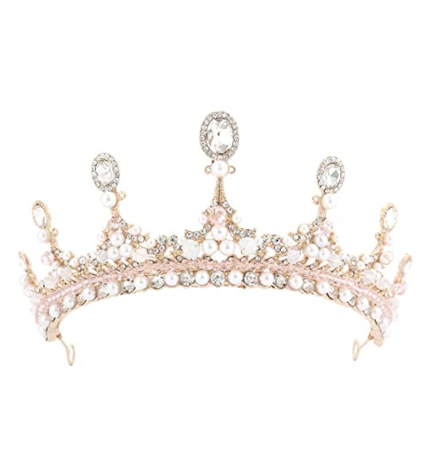 Pink Tiara - Vintage Rhinestone Crown for Women & Girls - Prom Queen, Birthday, Pageant, Quinceanera - Renaissance Costume - Gold - Buy Online on GoSupps.com