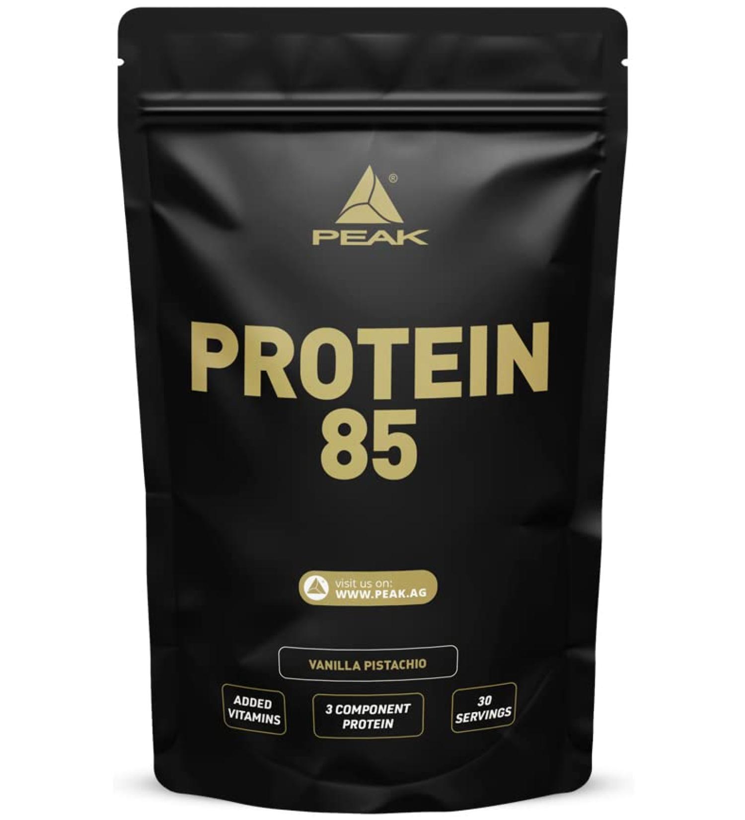 PEAK protein 85-900g taste vanilla pistachio i 30 portions i powder i multi-component protein i protein source: soy protein casein wheat protein i vitamin supplement