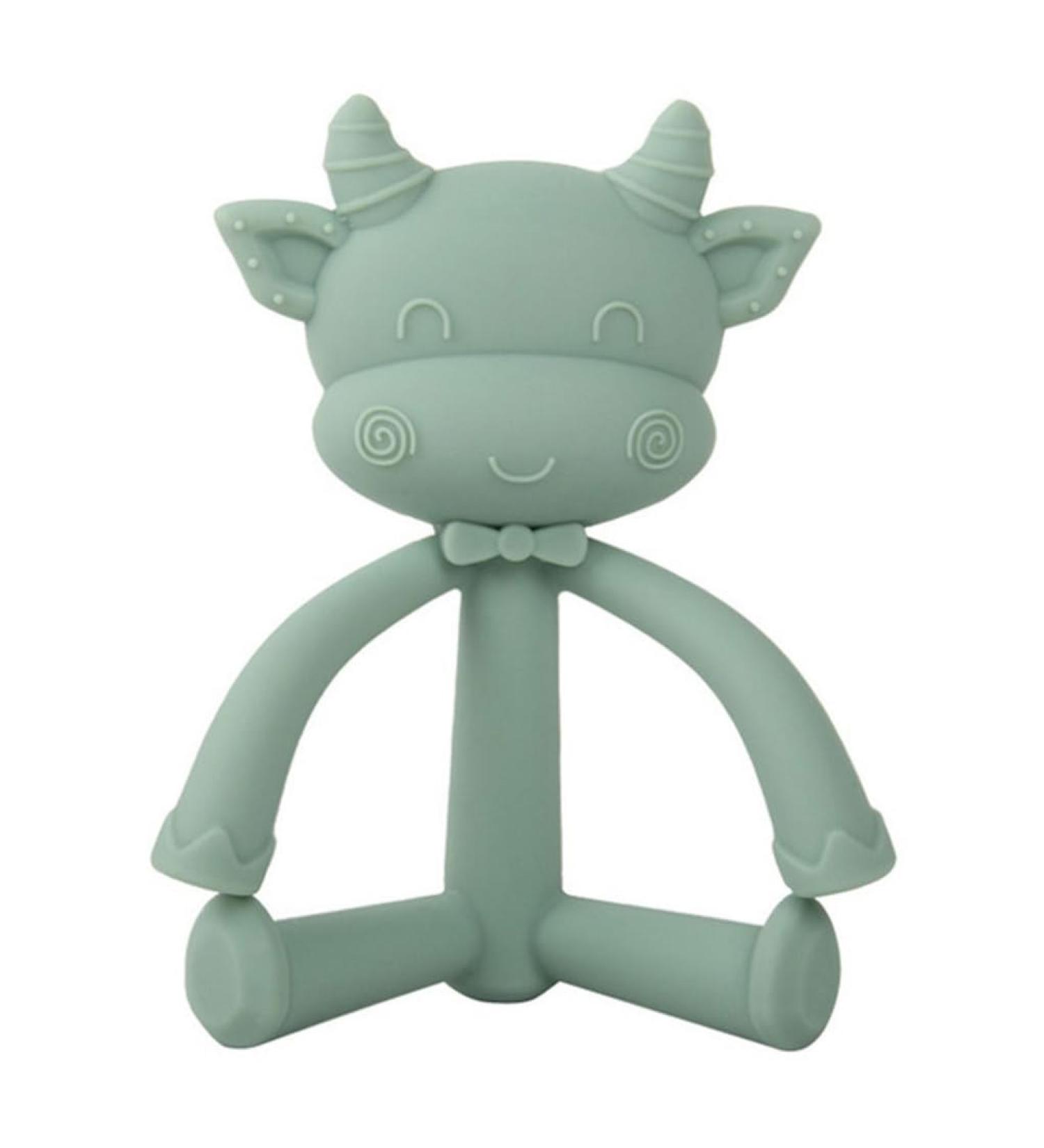 Baby Teething Toys - Cute Cow Silicone Teether for Sore Gums Relief - Gray Green Infant Chewing Toy - Buy Online on GoSupps.com