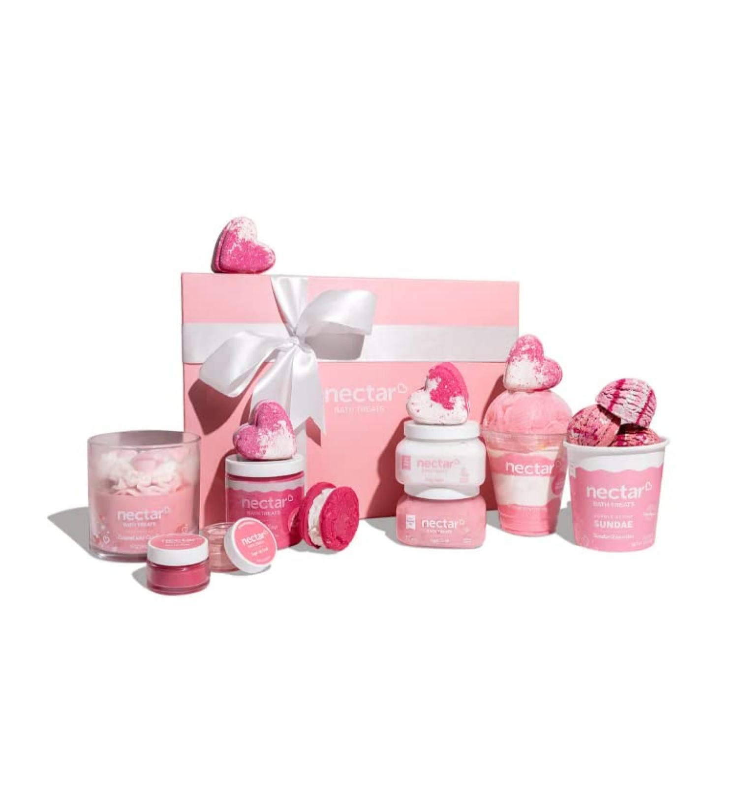 Nectar Bath Treats Unconditional Love Vegan Spa Gift Set - Bath Bombs, Bubble Bath, Whipped Soap, Body Soap, Candle, Butter, Soak - Buy Online on GoSupps.com