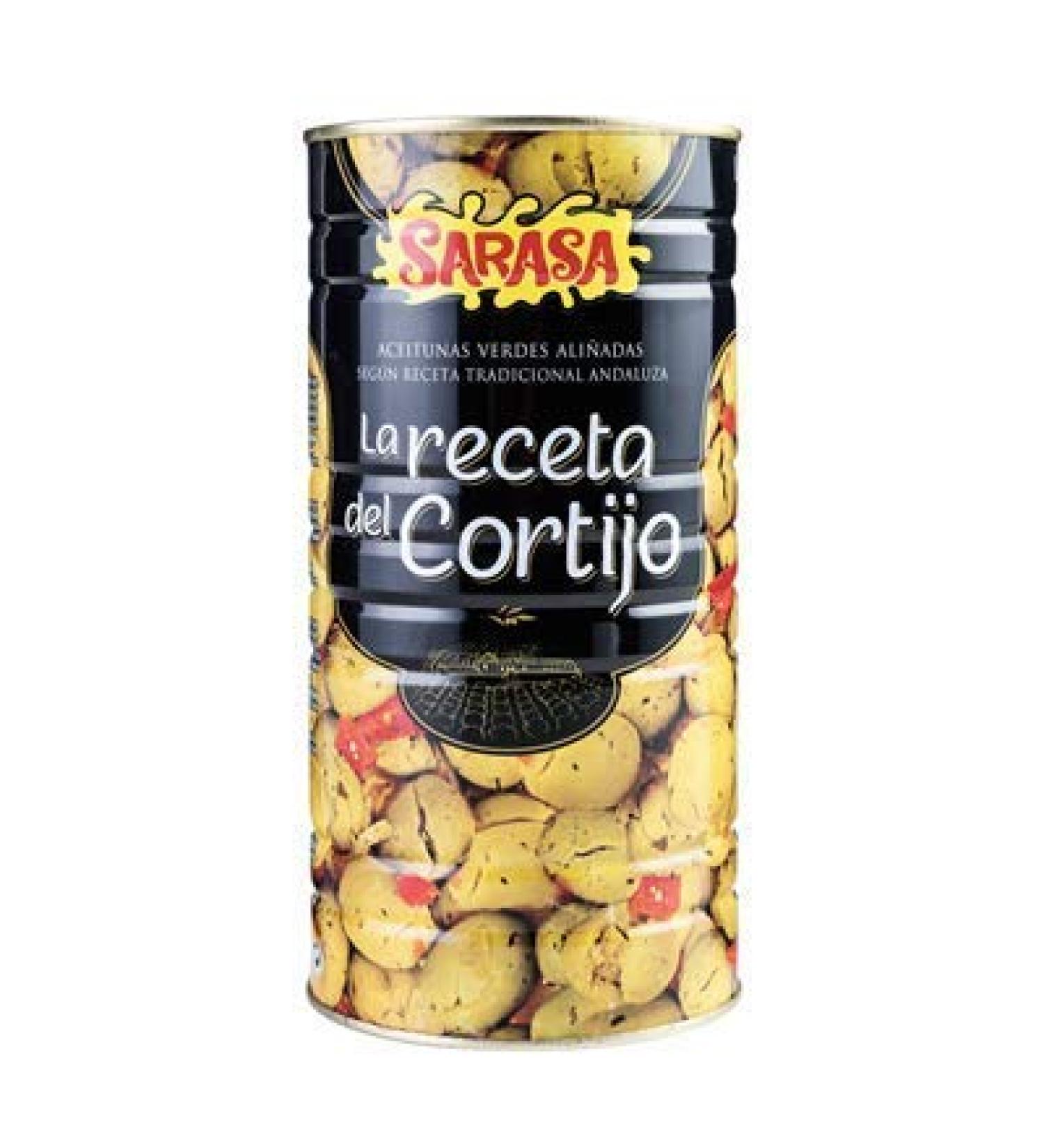 SARASA - Green Olives with Stone- Dressed According to Traditional Andalusian Recipe- The Farmhouse Recipe- 1450 Net
