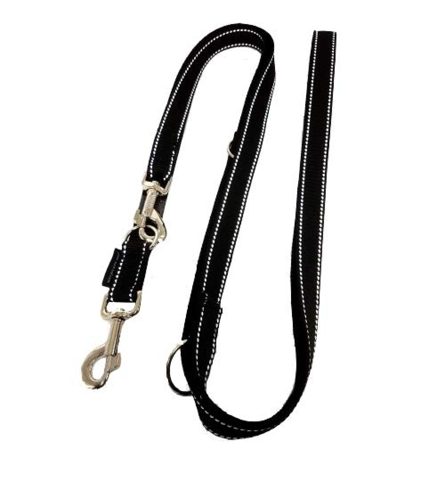 Dog leash double leash webbing reflective 25mm 5.00m black 5-way adjustable for large and strong dogs