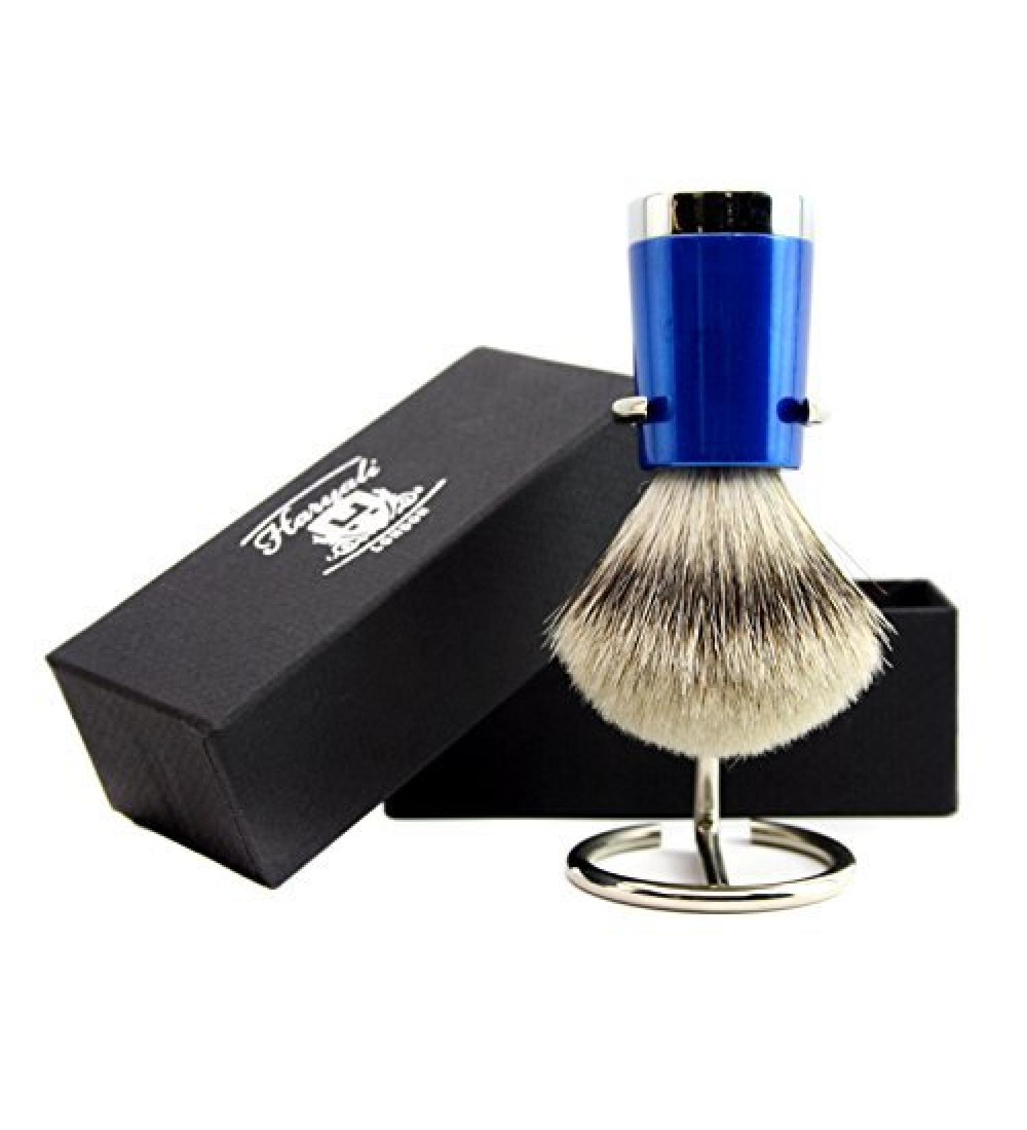 Haryali London Pure Silver Tip Shaving Brush - Stainless Steel & Shiny Blue Handle | Premium Shaving Set for Men - Buy Online on GoSupps.com