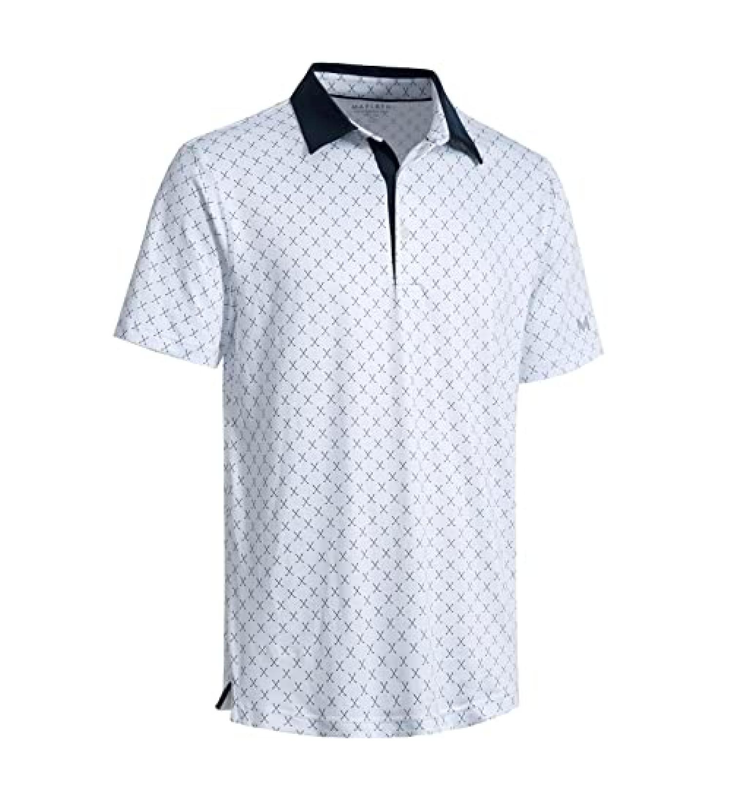 Men's Short Sleeve White Golf Polo Shirt - Moisture Wicking Dry Fit - Nav Club Print - Large Size - Buy Online on GoSupps.com