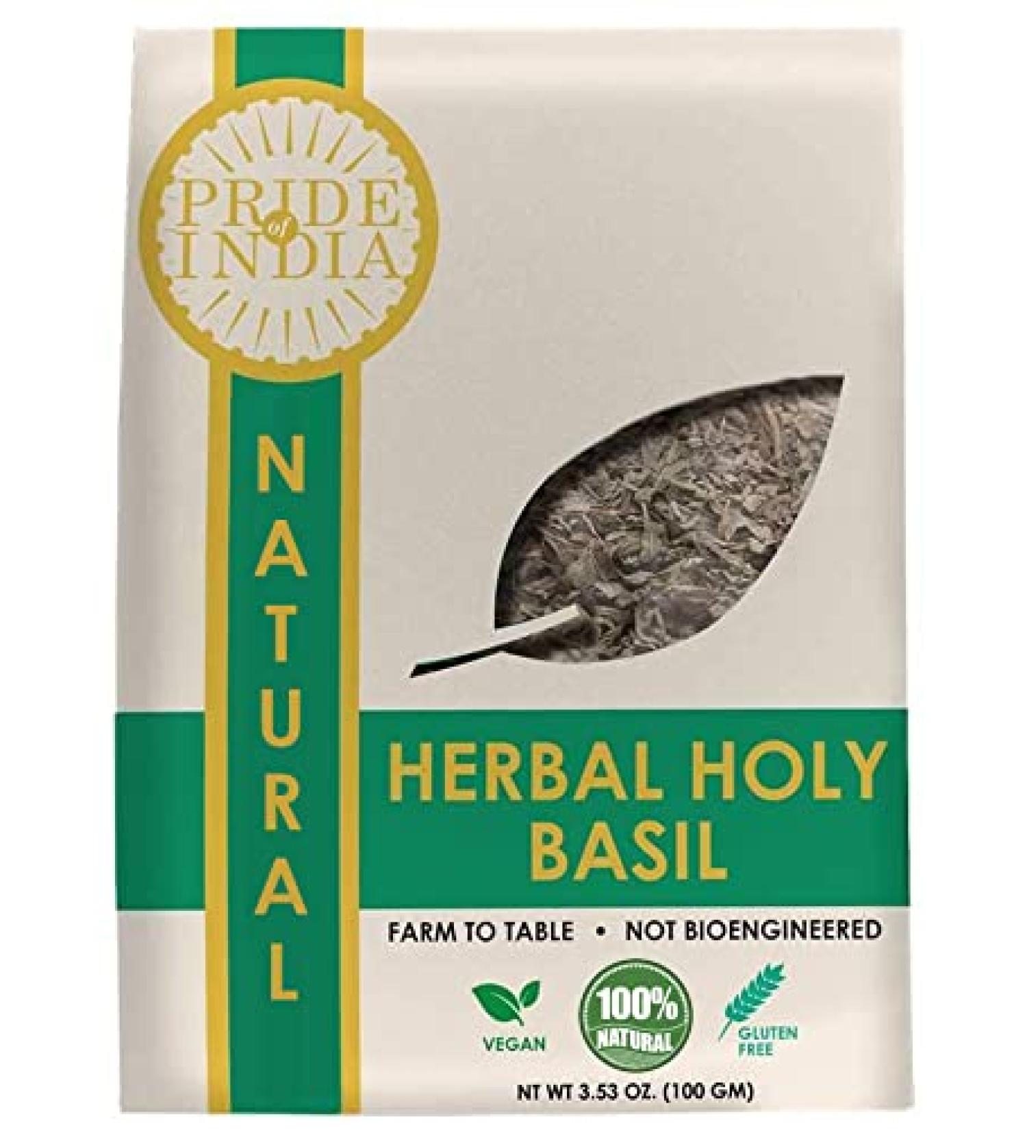 Pride Of India - Natural Tulsi Holy-Basil Herbal Tea 3.53 oz (100gm) Whole Leaf