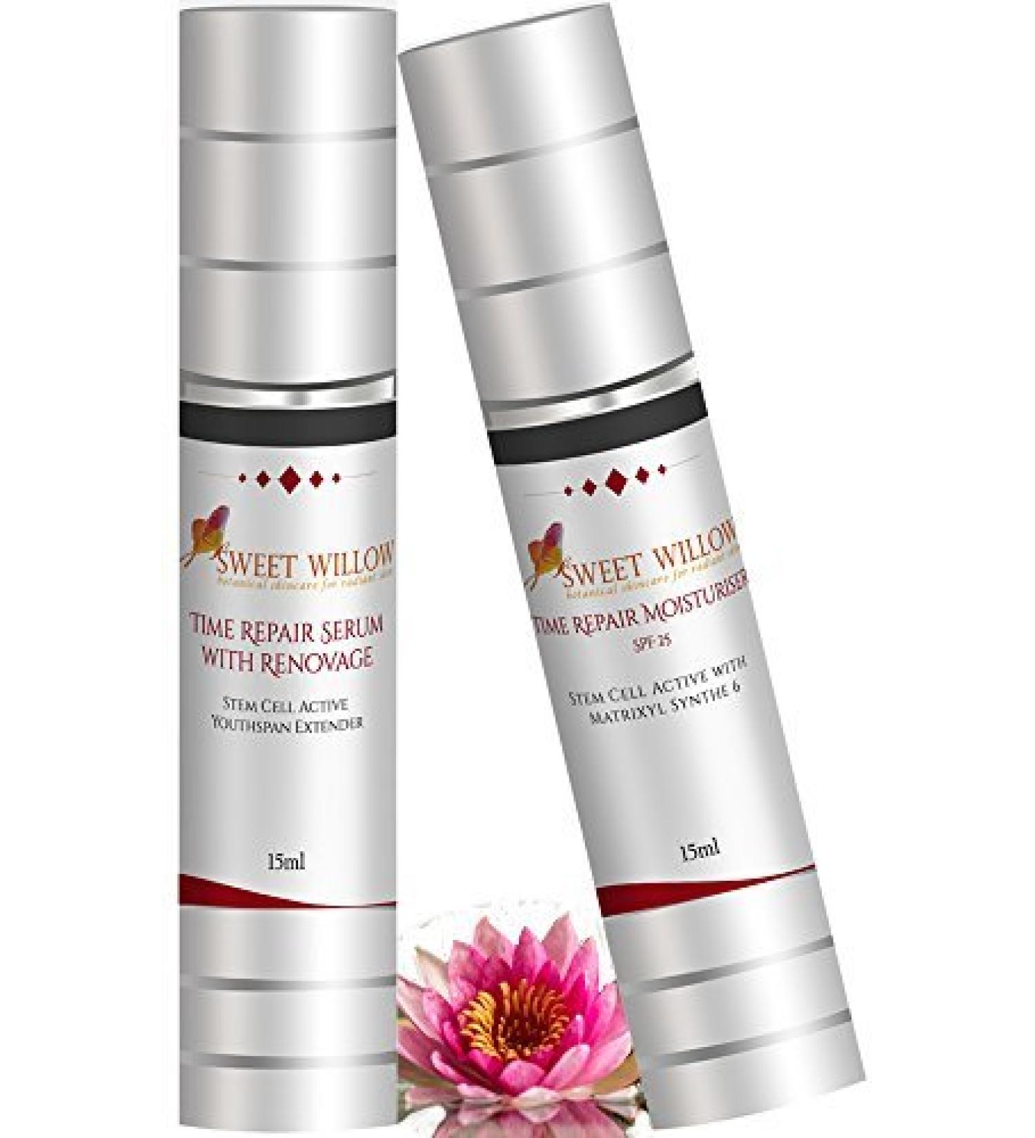Sweet Willow Time Repair Moisturiser SPF 25 and Serum with Matrixyl synthe 6 Renovage Vitamin C and Hyaluronic Acid. Stem Cell Active Botox Facial Duo
