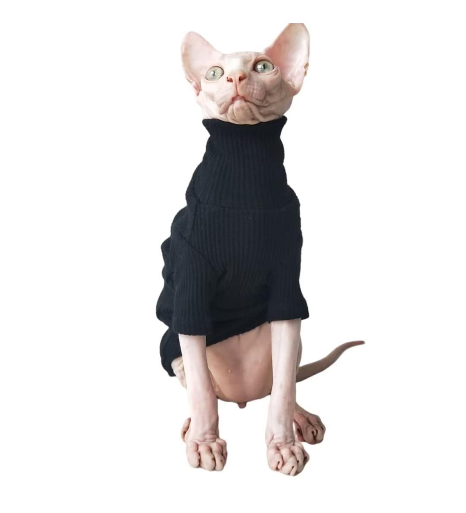 Sphynx Hairless Cat Turtleneck Sweater - Soft Cotton Pullover for Devon Rex, Cornish Rex, Bambino, Peterbald, Elf - Medium Black - Buy Online on GoSupps.com