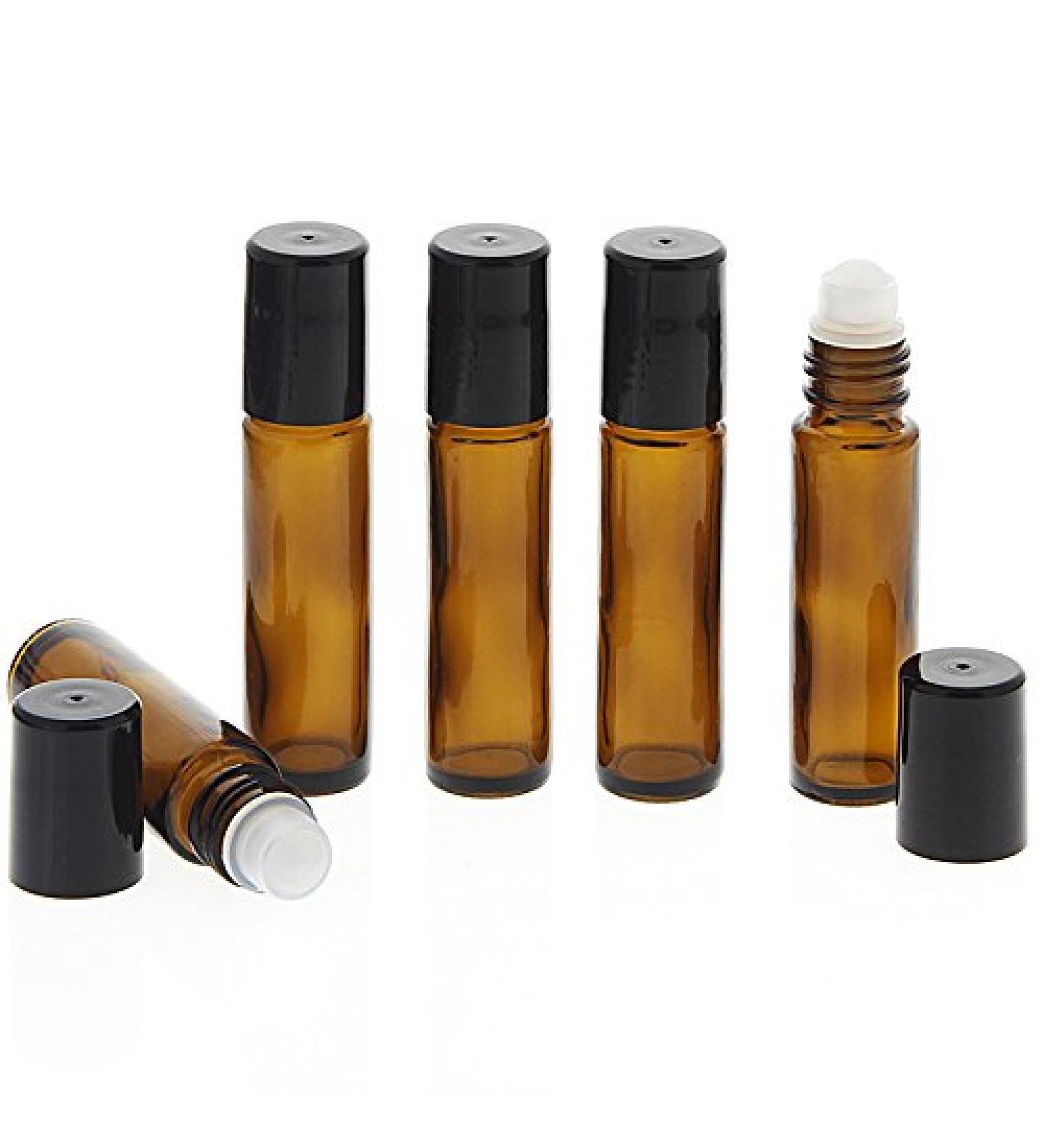 Brown glass deodorant stick 10ml Kosmetex empty roll-on bottle with deodorant roller for self-filling 5 pieces 10 ml (pack of 5)