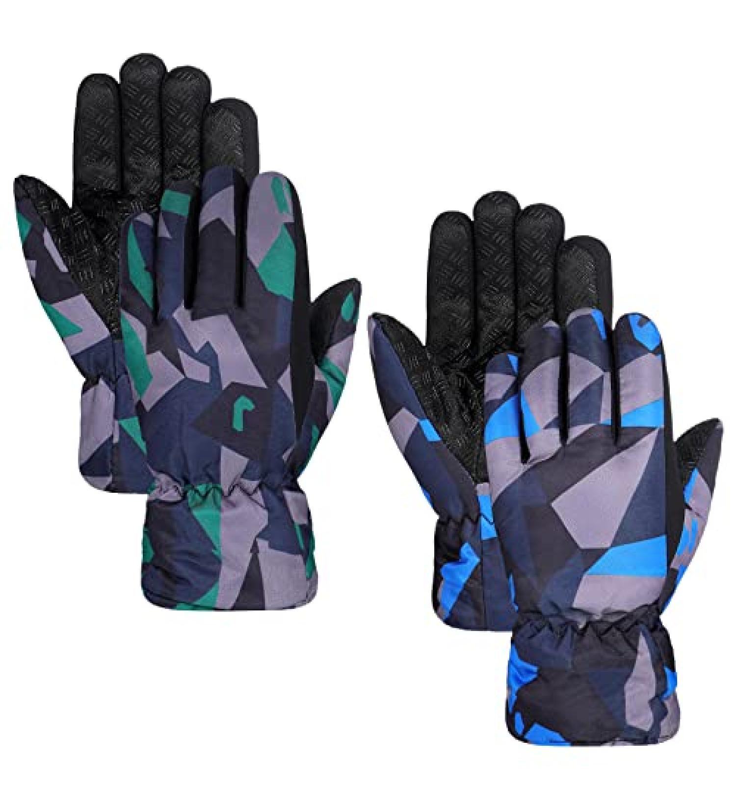 Kids Winter Gloves 2 Pairs - Waterproof Camo Snowboard Gloves for Ages 8-14 - Buy Online on GoSupps.com