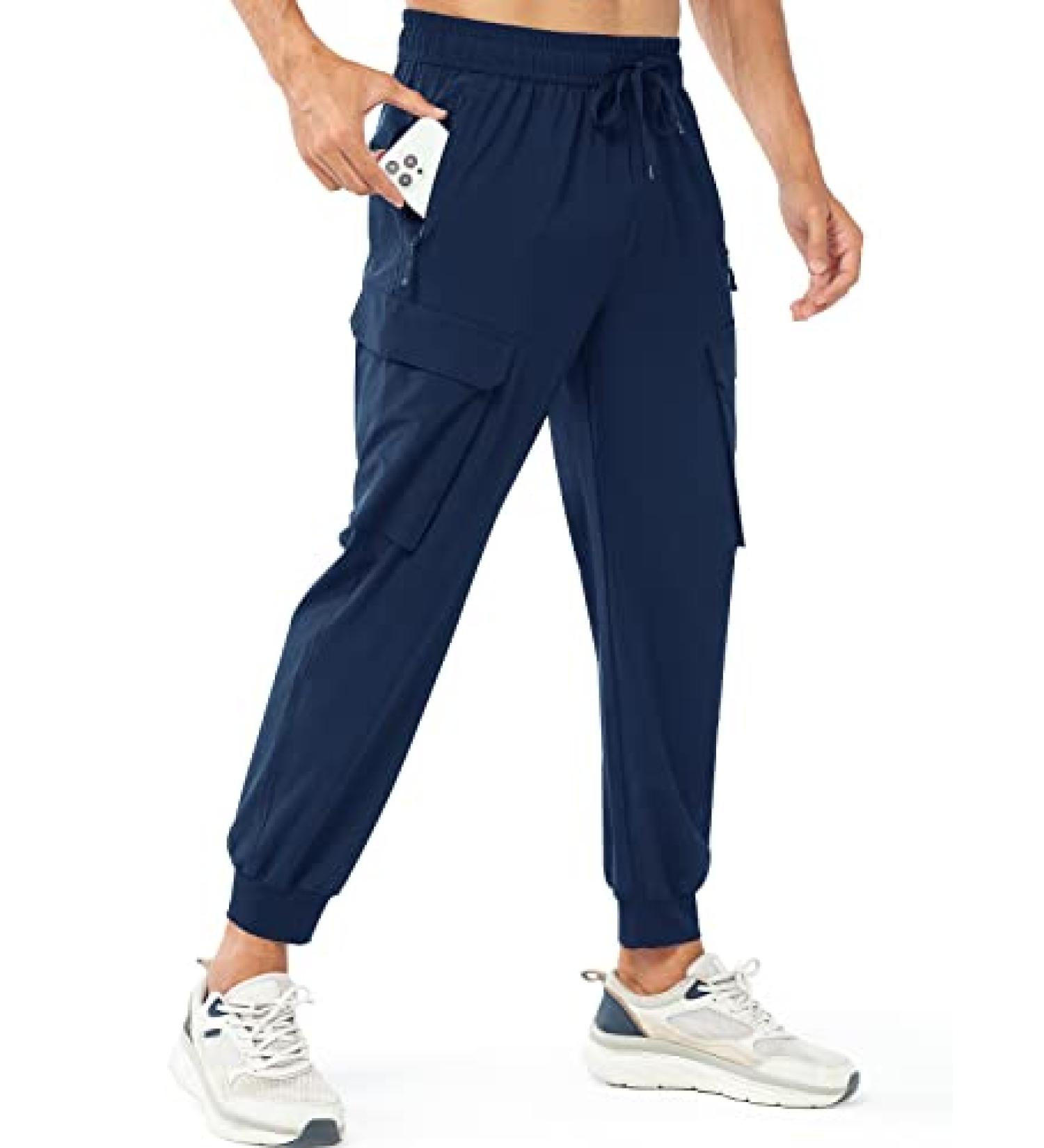 NORTHYARD Men's Lightweight Athletic Joggers - Quick Dry Running Pants with Zip Pockets, Navy Blue - Buy Online on GoSupps.com