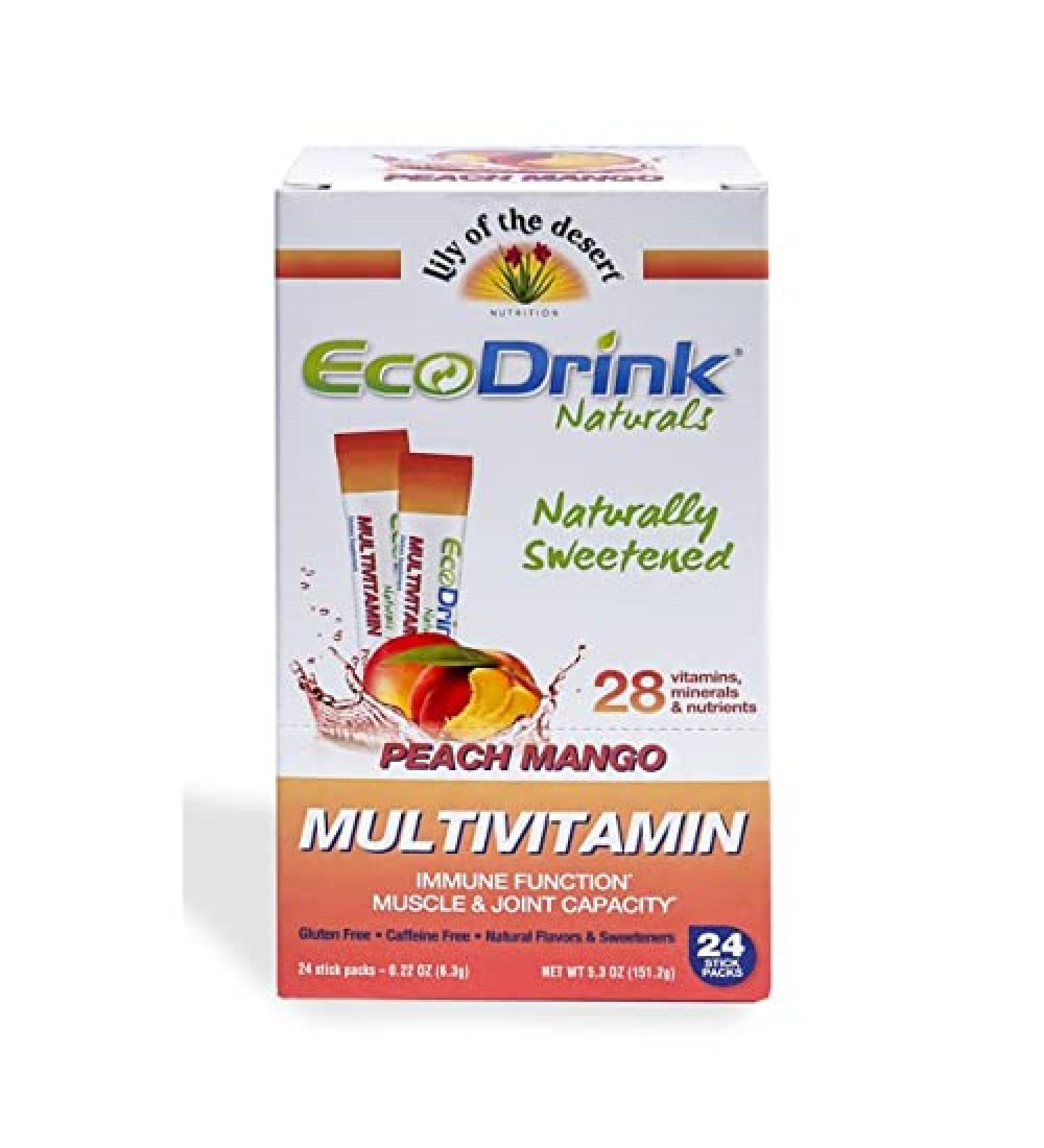 EcoDrink Multivitamin Energy Powder Drink Mix - Electrolytes Antioxidants Nutrients - Sugar and Caffeine Free - Peach Mango Flavor Powder  24 Packets - Buy Online on GoSupps.com