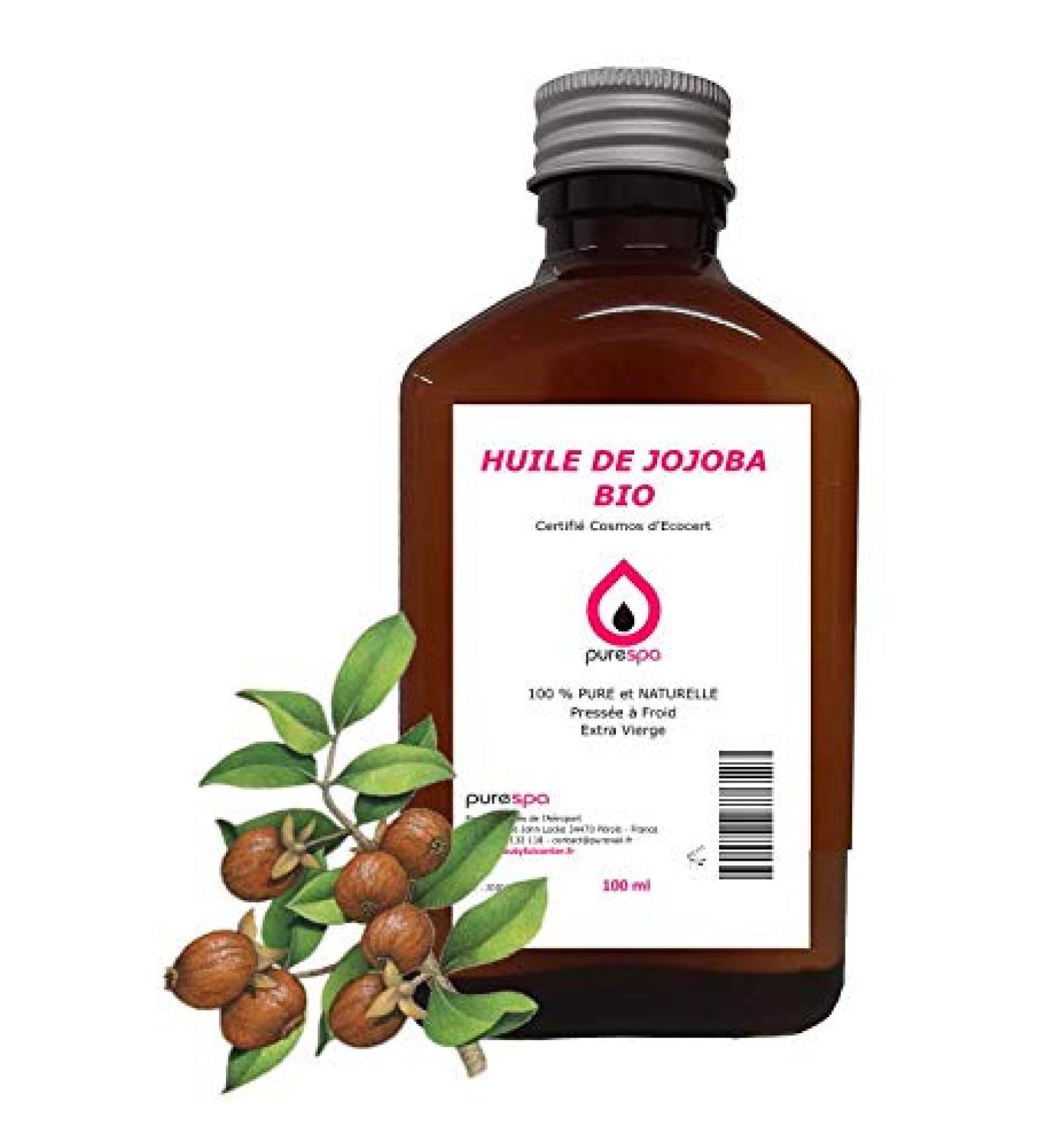 Purespa - Organic Jojoba Oil - 100 ml - 100% Pure - Natural - Cold Pressed - Extra Virgin - Ecocert Cosmos Certified - Face - Body - Hair - Beard - Nails - Jojoba Oil