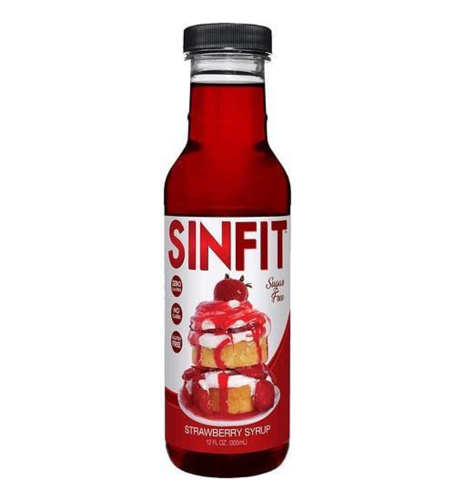 Sin Fit Pancake Syrup | Sugar Free Syrup | Zero Calories Sugar-Free No Carbohydrates No Fat Gluten Free | 60 mL Per Serving | 12 Fl Oz. / 355 mL (Strawberry)
