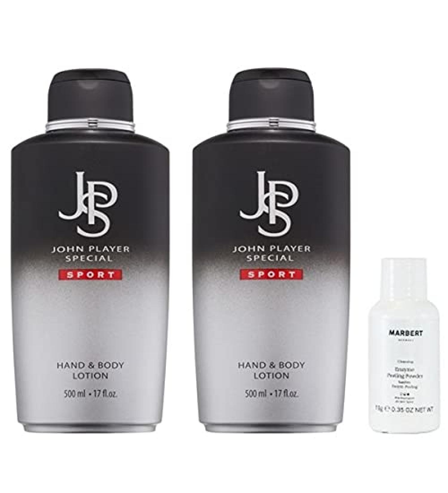 John Player Special Sport Hand & Body Lotion 2x500ml + Marbert Peeling Powder 10ml Free