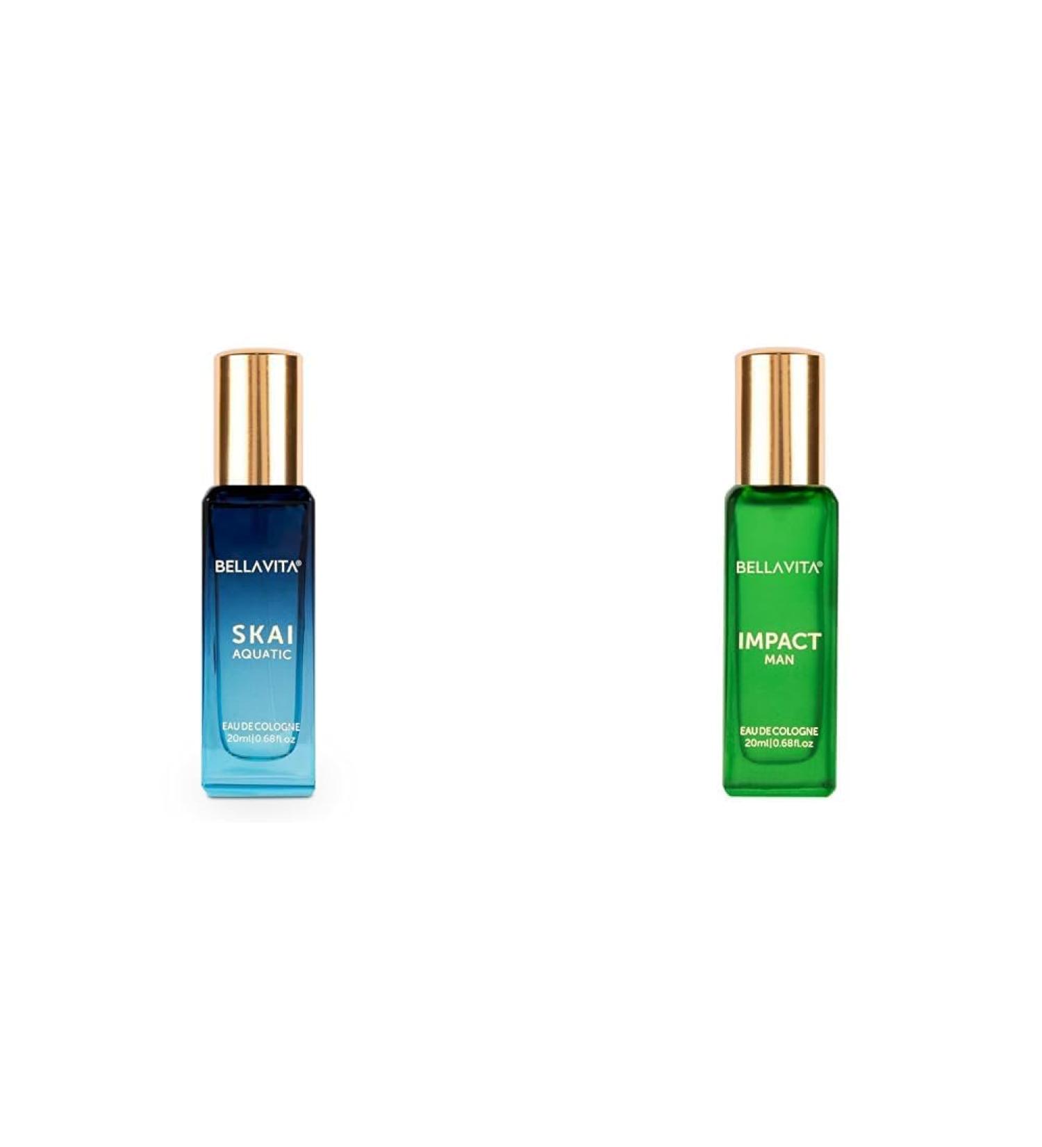 Bloom Beauty Bella Vita Luxury Unisex Skai Aquatic & Impact Man Liquid Eau De Cologne Perfume with Mandarin Orange Patchouli Cedar Woody Citrusy Long Lasting EDC Fragrance Scent for Men 20 Ml
