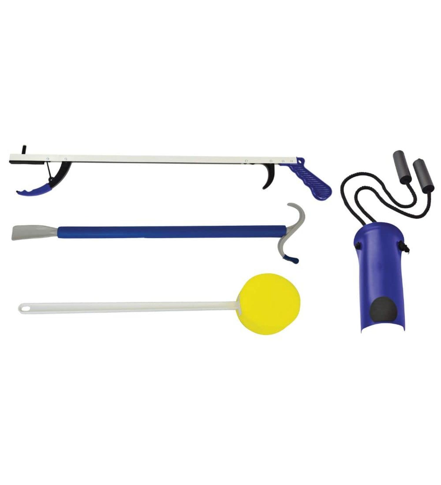 Blue Jay Elite Healthcare Bending Hip Kit 4-Piece Combo Pack with Reacher, Sock Aid, Dressing Stick, and Shoehorn - Surgery Recovery Set - Buy Online on GoSupps.com