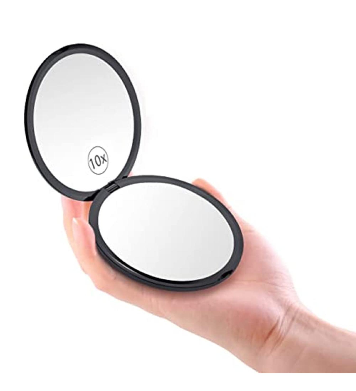 Mpowtech Compact Mirror 1x/10x Magnification - Travel Makeup Mirror - Pocket Mirror for Handbag - Handheld 2-Sided Portable Mirror Compact Mirror - Black Round - Buy Online on GoSupps.com
