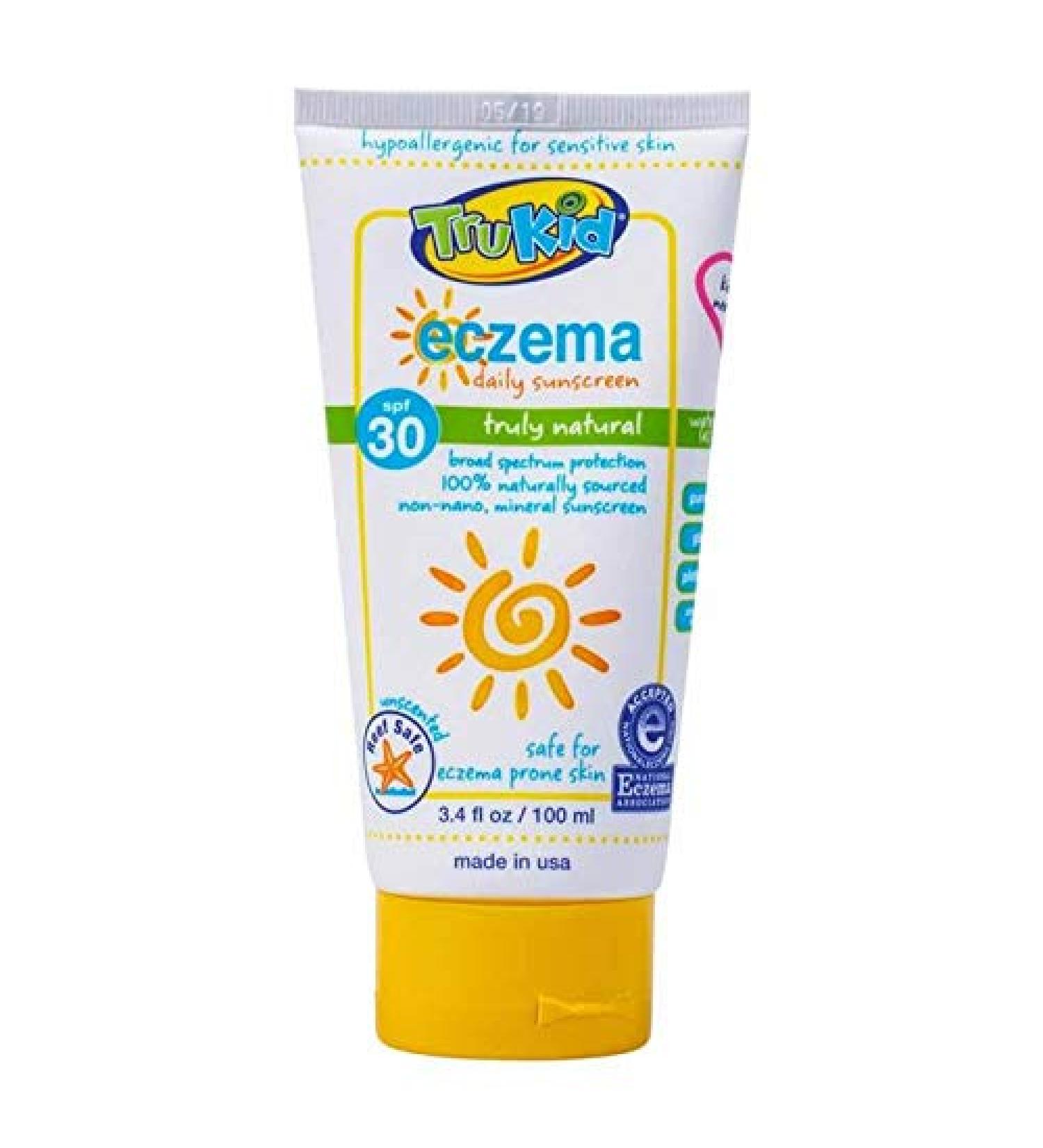 TruKid Eczema SPF 30+ Sunscreen - NEA-Accepted for Eczema, UVA/UVB Protection for Sensitive and Irritated Skin, Unscented, Reef Safe, Planet-Friendly, Non-Nano, 3.4 oz