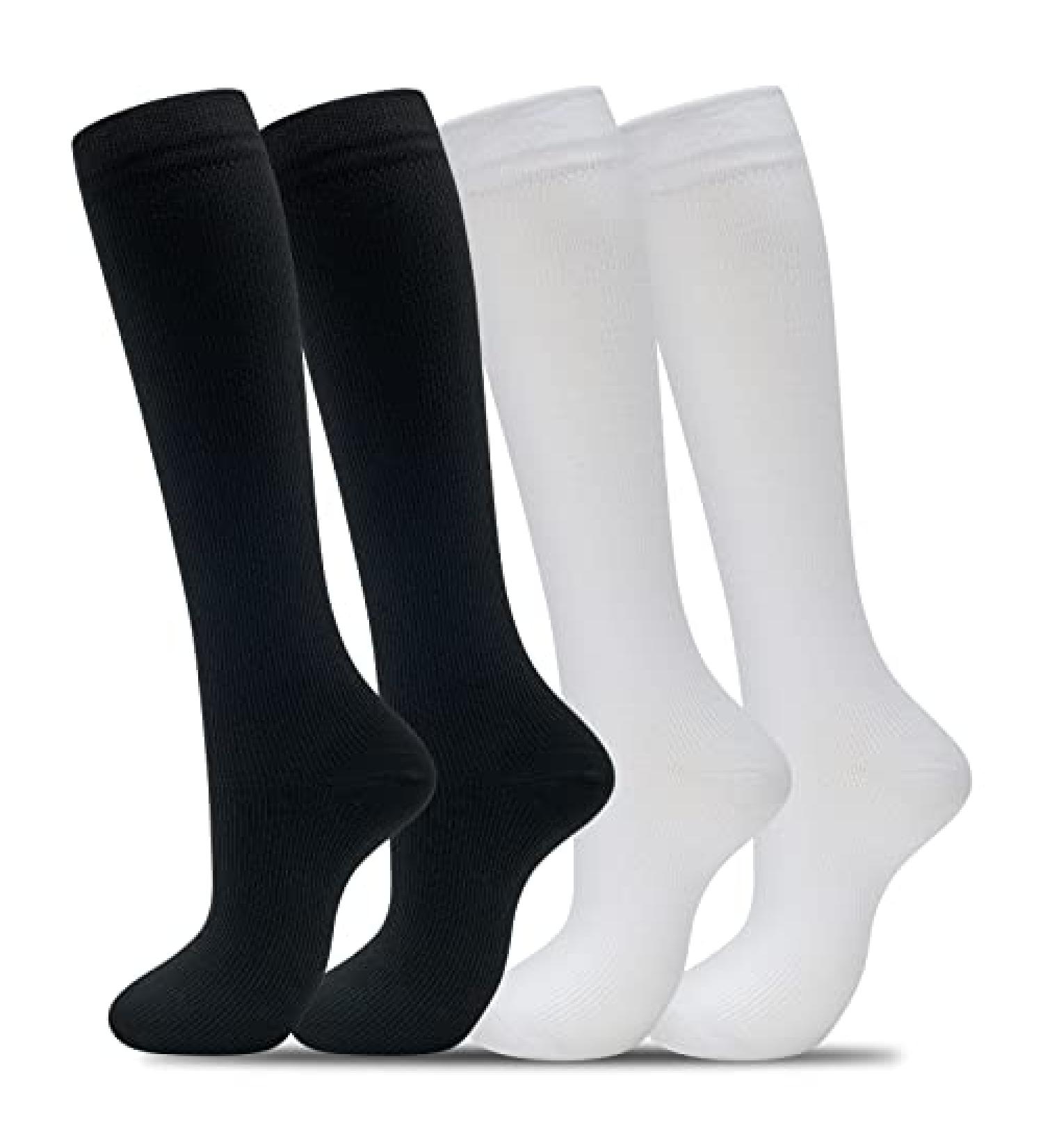 Fenglaoda 4 Pairs Compression Socks 20-30mmHg for Men & Women - Knee High Nurse Pregnant Medical Running Travel Athletic Socks - D-4Pairs Black/White - Large-X-Large - Buy Online on GoSupps.com