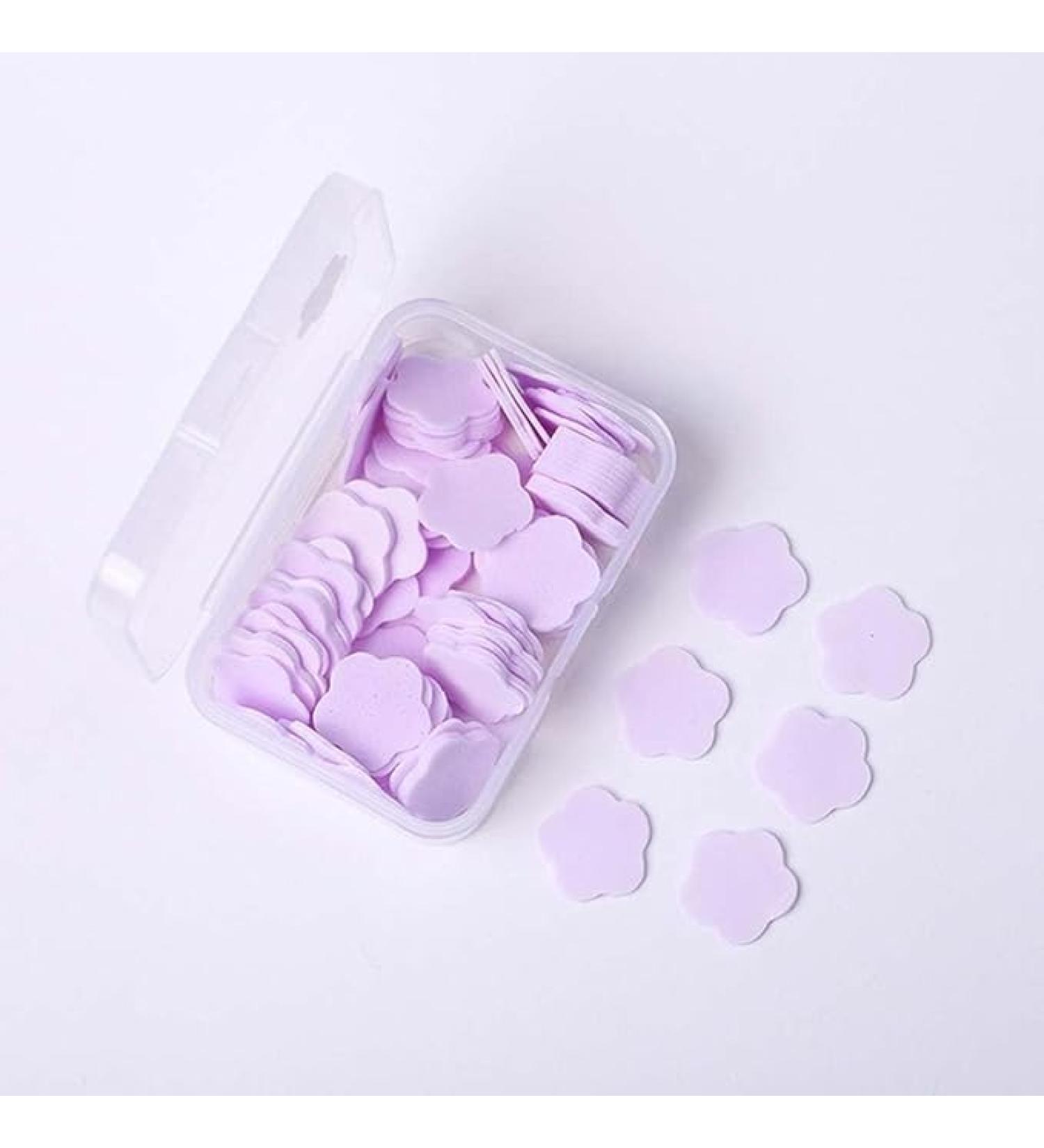 100 Pcs Purple Mini Travel Soap Paper Sheets - Flower Shape Disposable Flakes for Hand & Foot Care | Eco-Friendly Cleaning Solutions - Buy Online on GoSupps.com