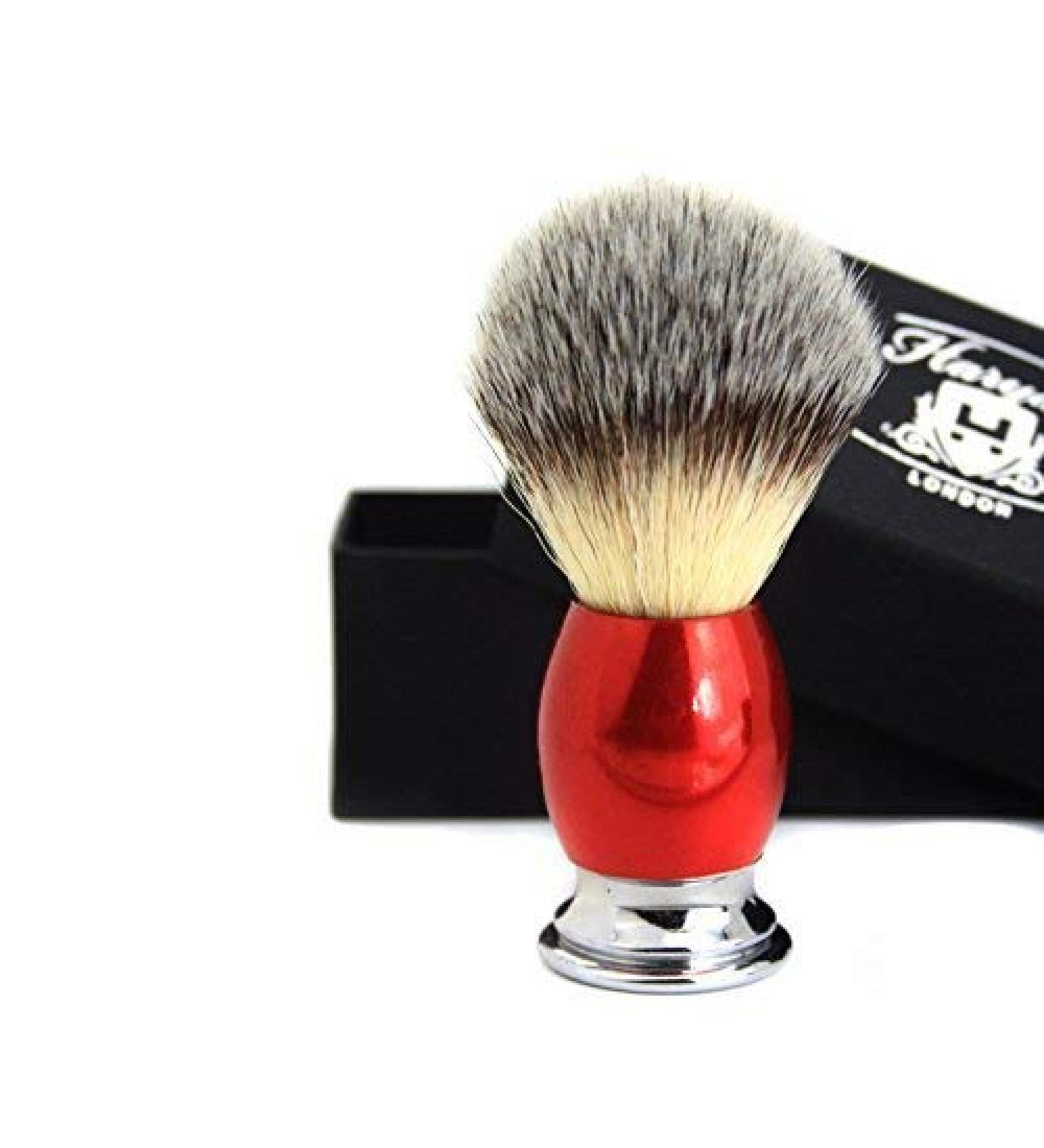 Premium Synthetic Hair Shaving Brush | Red & Silver Handle | Perfect Men's Gift Box - Buy Online on GoSupps.com