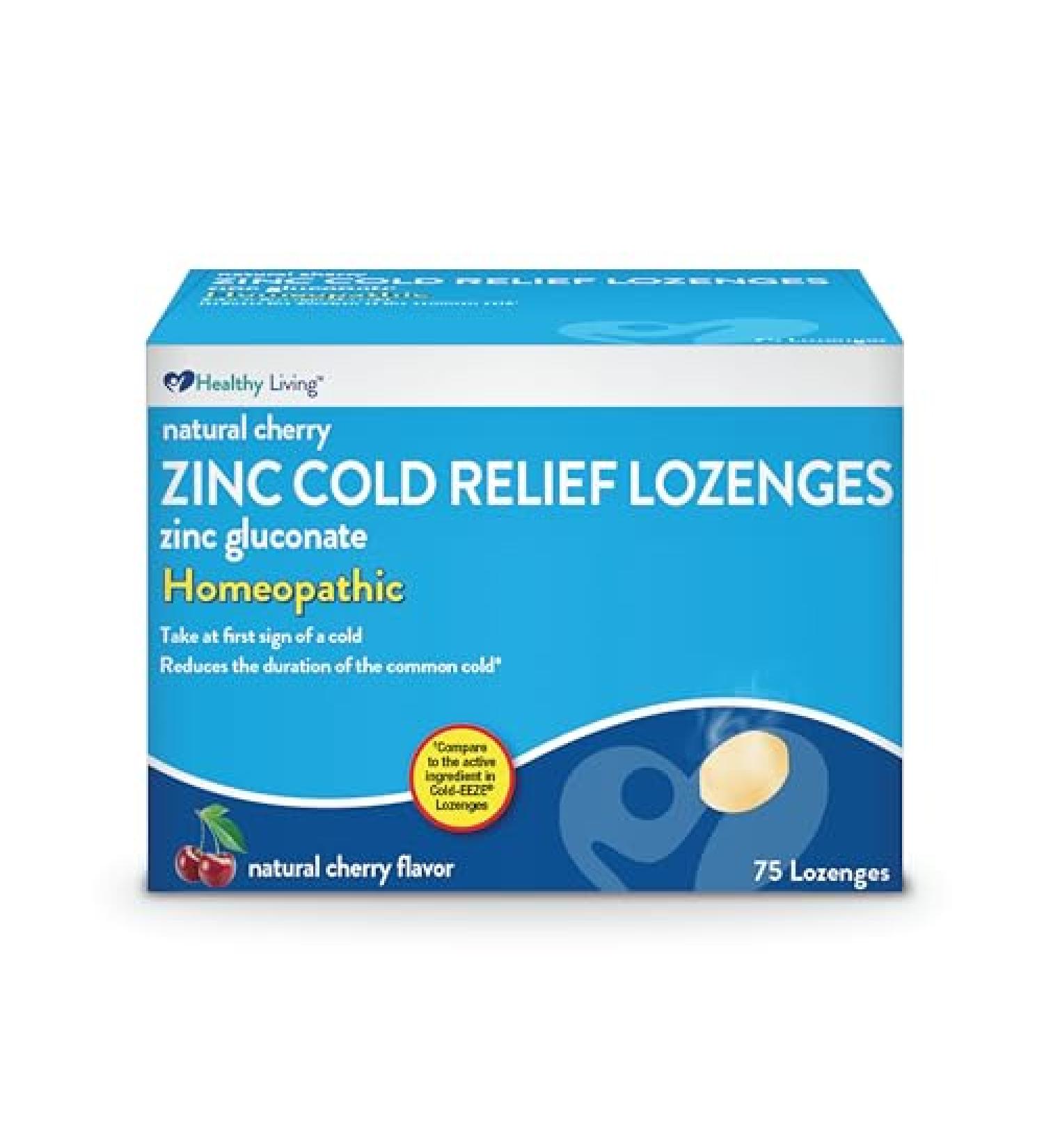 Healthy Living Cherry Zinc Lozenges Homeopathic Cold Remedy Reduces Duration of The Common Cold Sore Throat Cough Congestion and Post Nasal Drip 75 Count - Buy Online on GoSupps.com