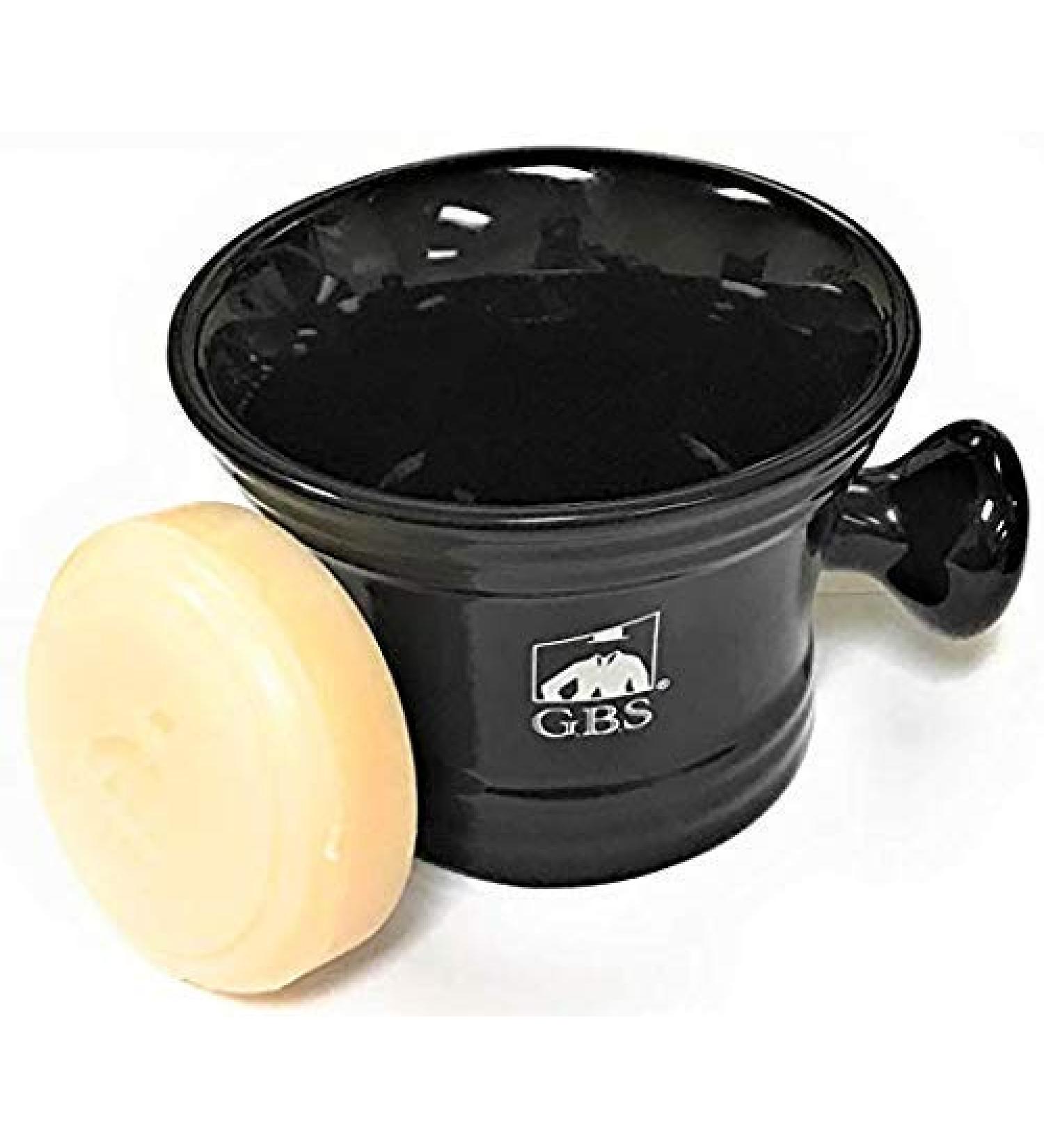 G.B.S Men's Black Ceramic Shaving Soap Bowl/Mug with Knob Handle + 3 oz All-Natural Soap - Professional Barber's Choice for Ultimate Wet Shave | Premium Durable Design - Buy Online on GoSupps.com