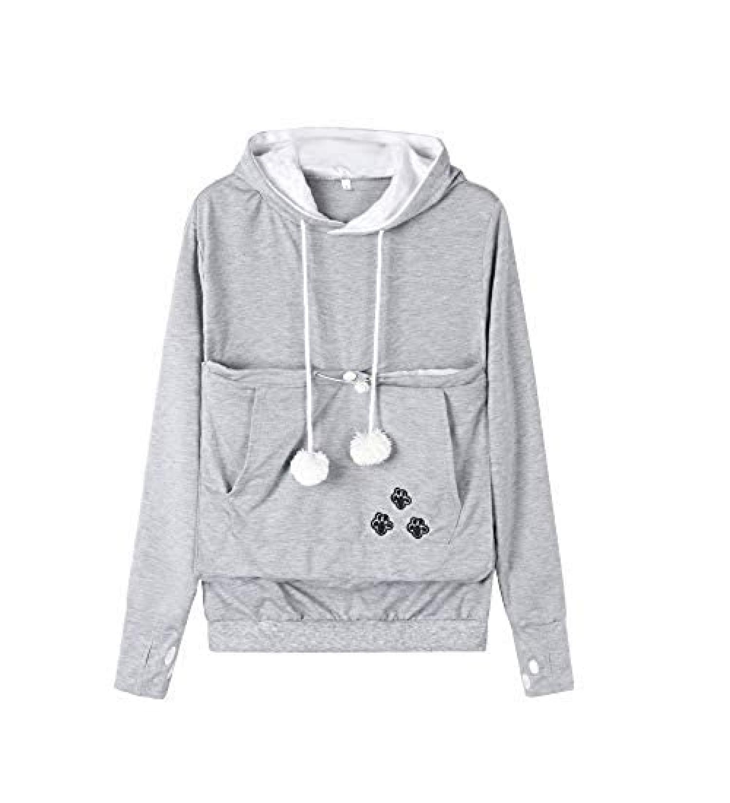 Angel zyj women sweater hoodies with cats dog bag pocket dog bag cat sweatshirt sweater hoodie hood hood cat sweater bags long autumn winter big sizes gray 4xl