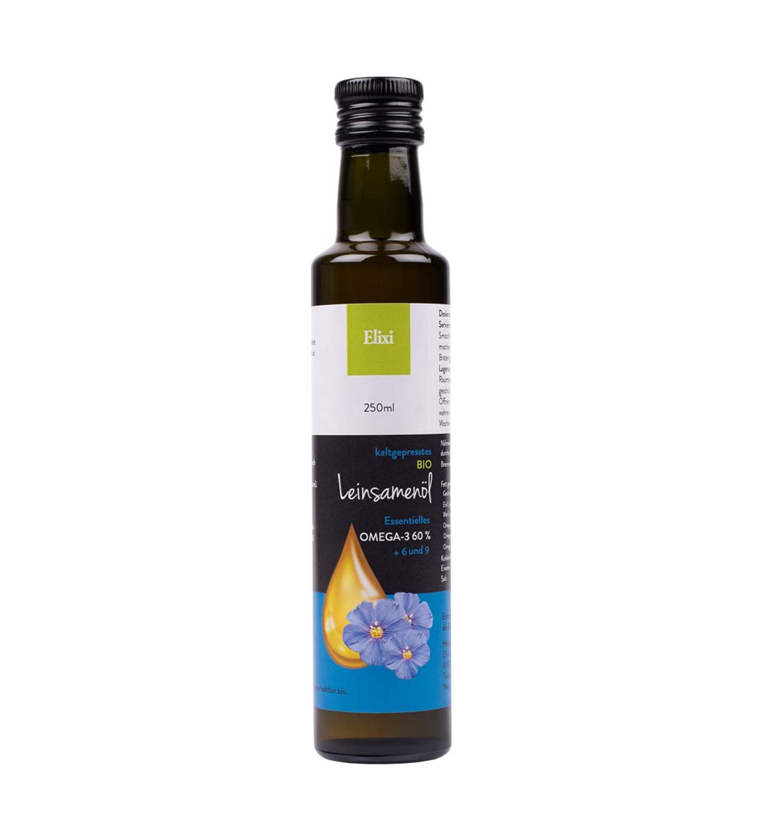 Elixi Organic Cold Pressed Linseed Oil - Omega-3 & Omega-6 Fatty Acids - 250ml Glass Bottle - International Shipping - Buy Online on GoSupps.com