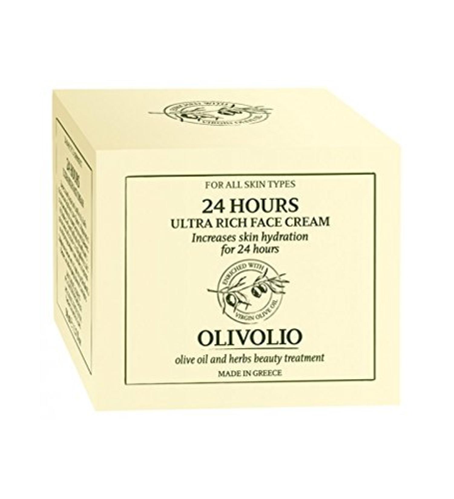 Olivolio Ultra-rich 24-hour face cream with 100% organic olive oil/hyaluronic acid and Q10 free of mineral oil and parabens