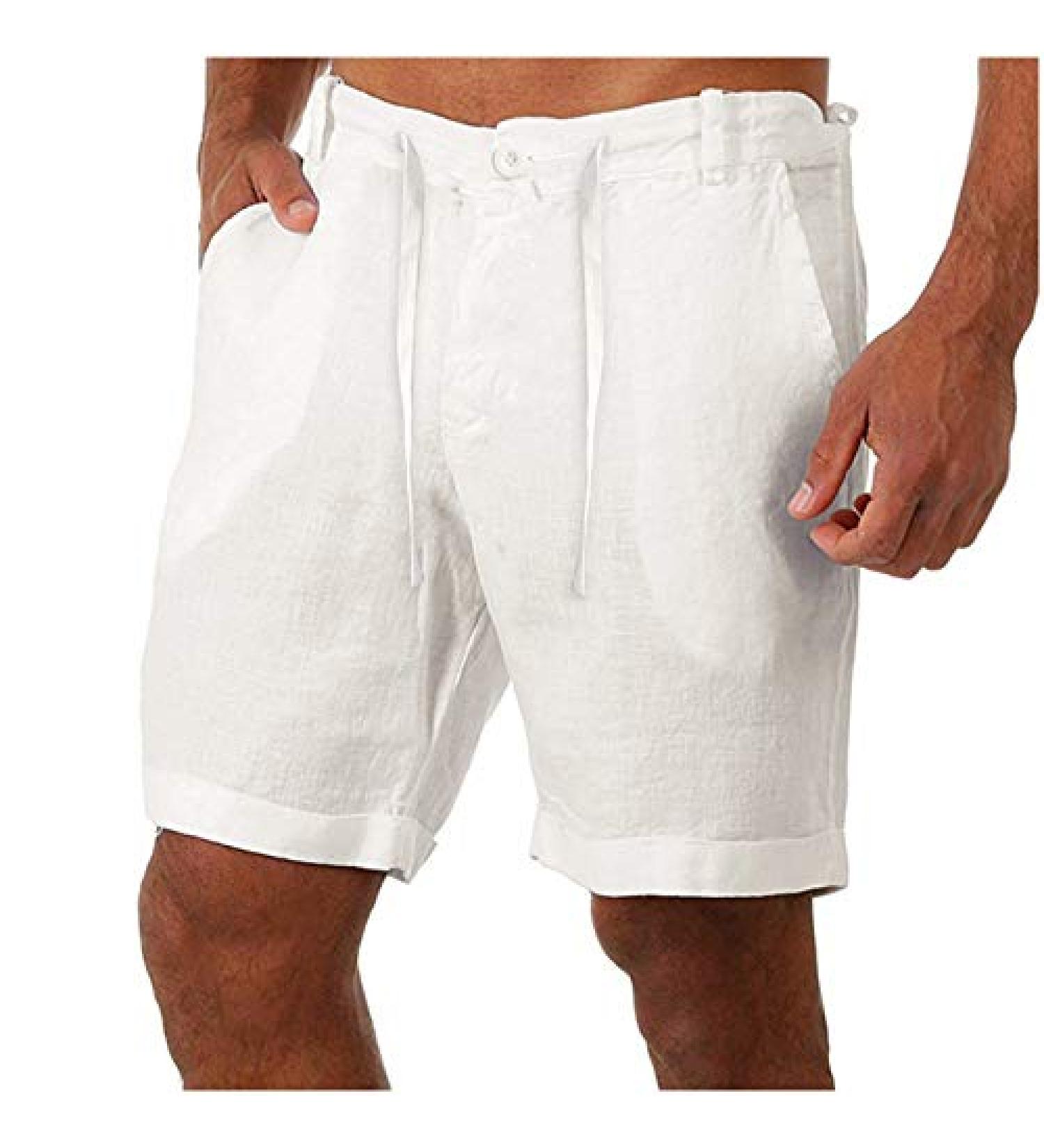 Shorts for Men, Mens Athletic Shorts, Mens Sweat Shorts, Mens Cargo Shorts Button with Pockets Casual Pants White Medium