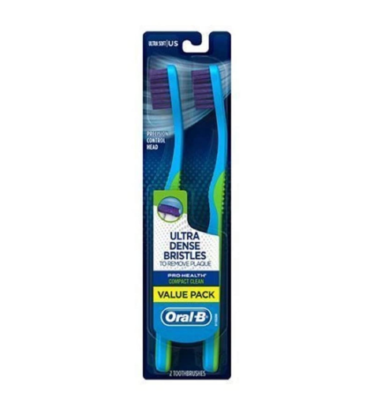 Oral-B Pro-Health Compact Clean Toothbrush Value Pack  Ultra Soft  Twin Pack 2 Count (Pack of 1)