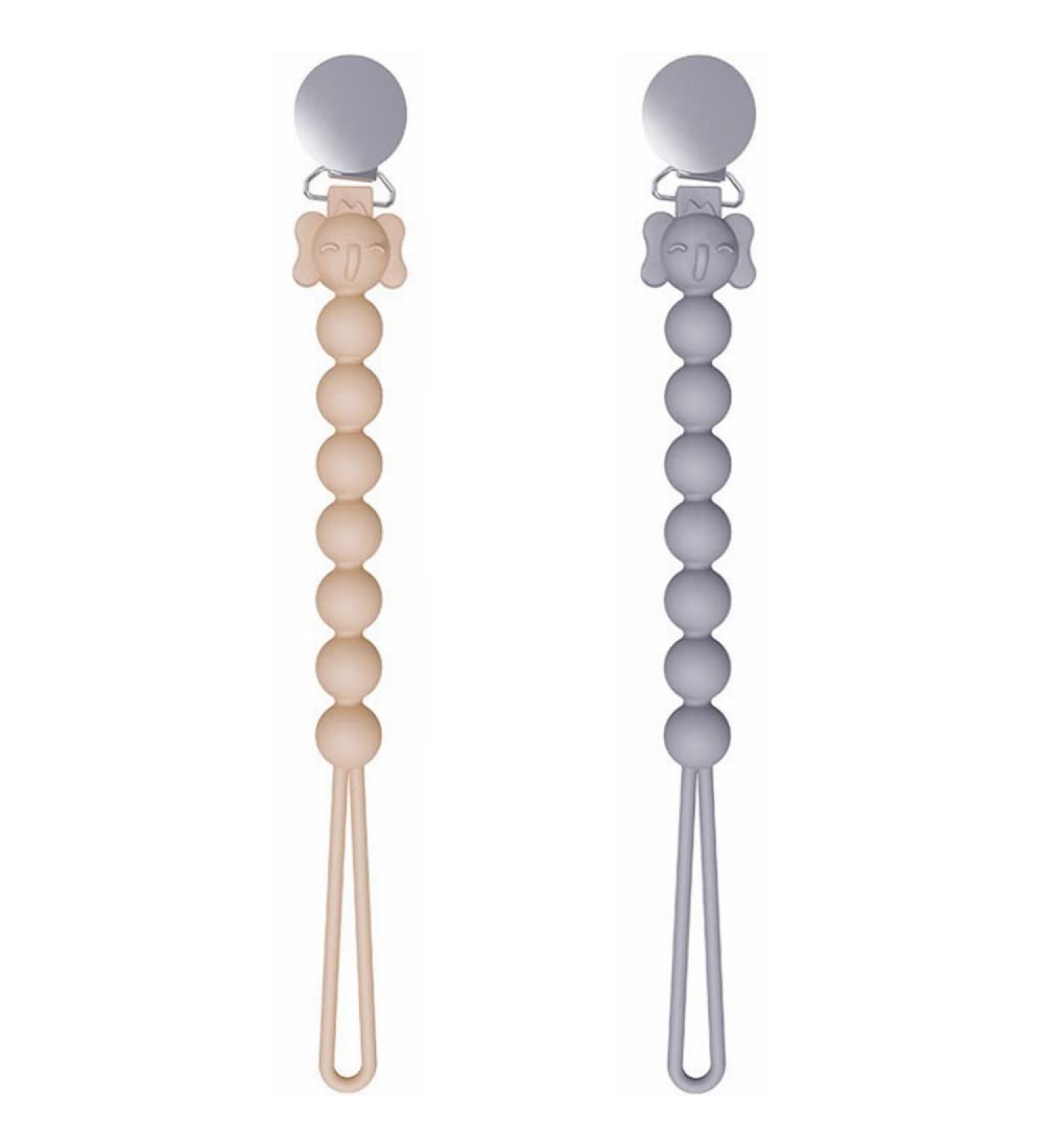Ki Wednesday Silicone Pacifier Chain Set for Girls | 2-Piece Soft Baby Pacifier Clips | Cute Elephant Design (Cream White & Gray) | Ideal Baby Gift - Buy Online on GoSupps.com