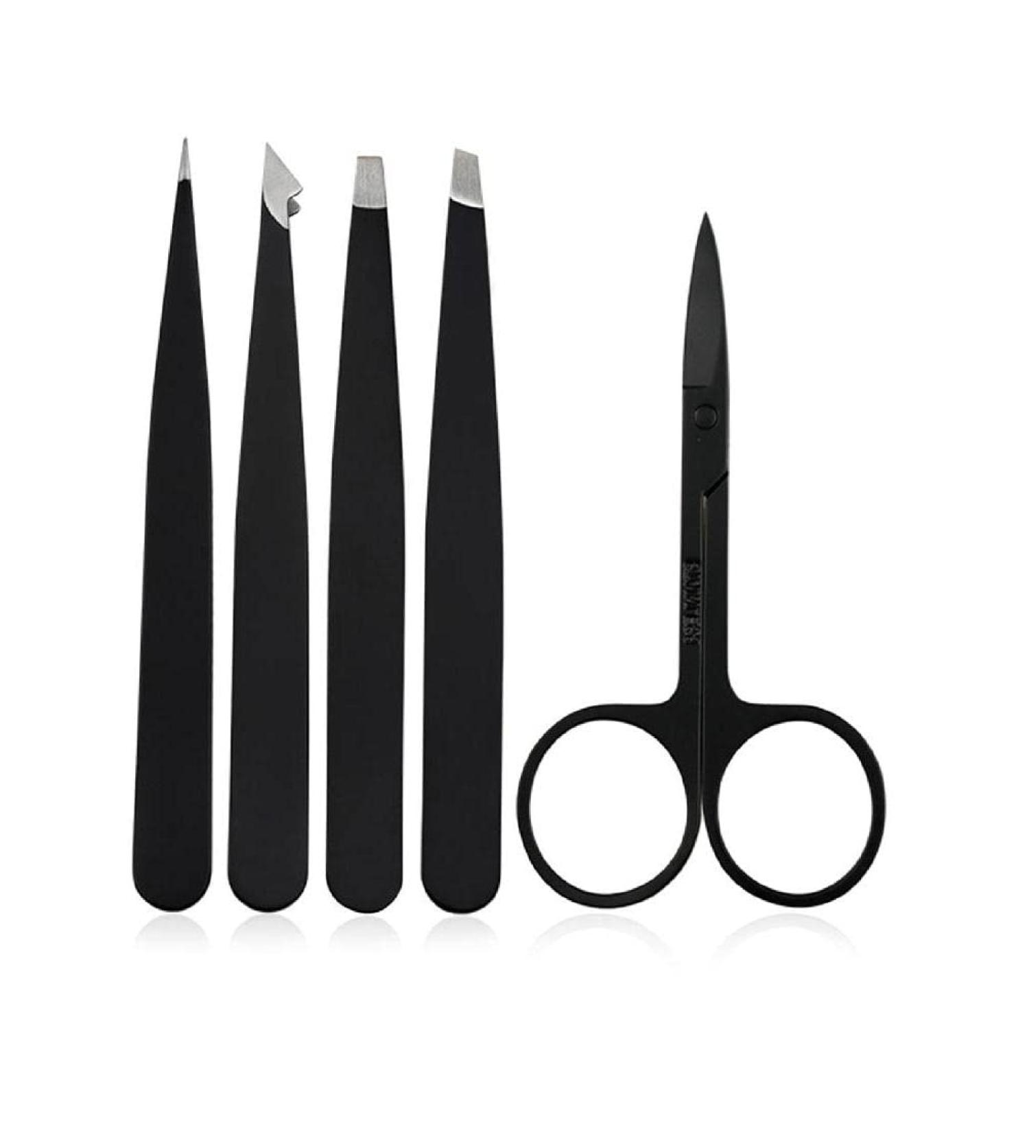 5-Part Stainless Steel Tweezers Set for Eyebrows & Ingrown Hair - Precision Tweezers with Travel Case - Buy Online on GoSupps.com