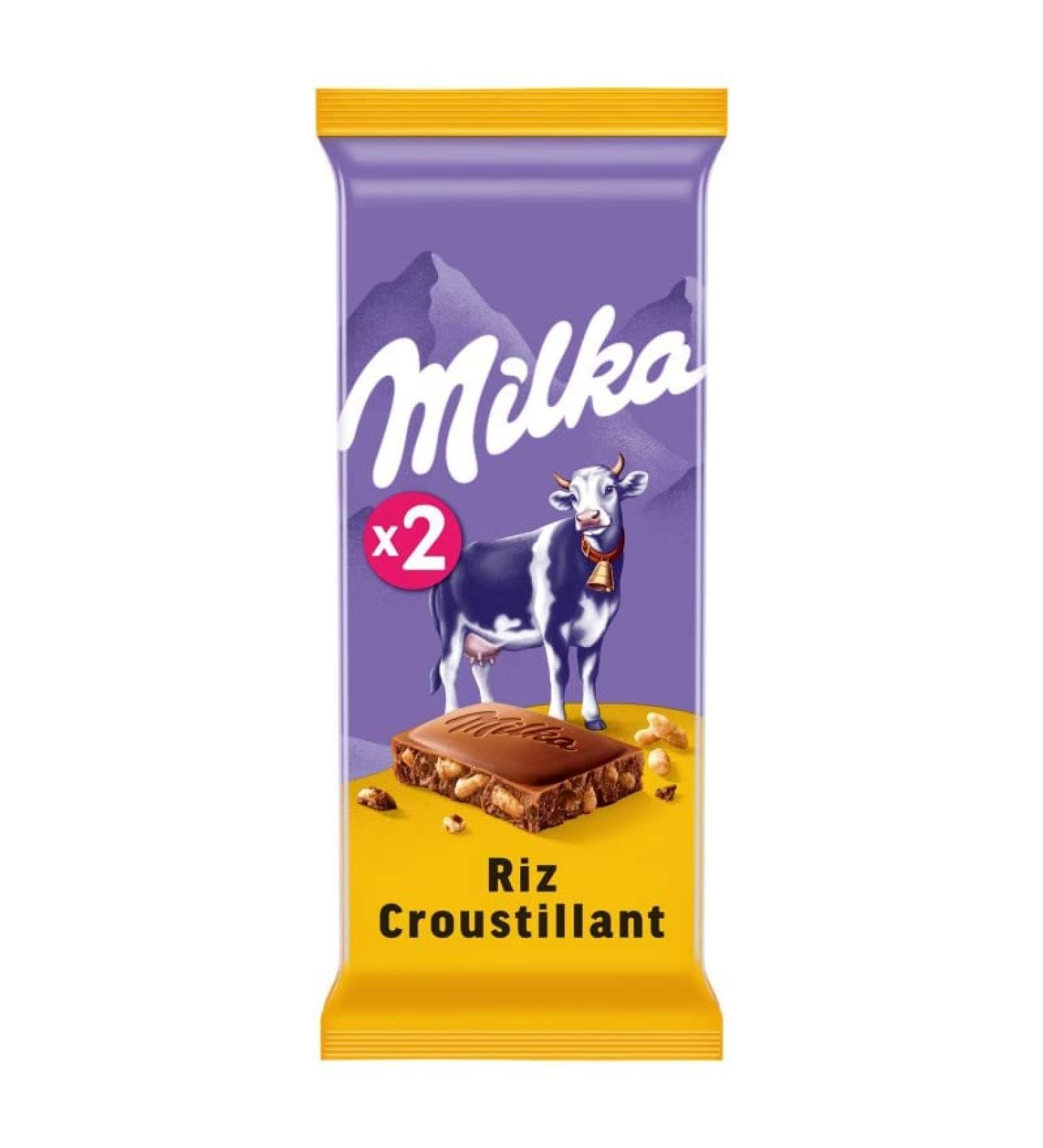 G n rique MILKA - Crispy Rice Milk - Soft and Crispy Chocolate - 200g - Pack of 4 - Sold in Packs