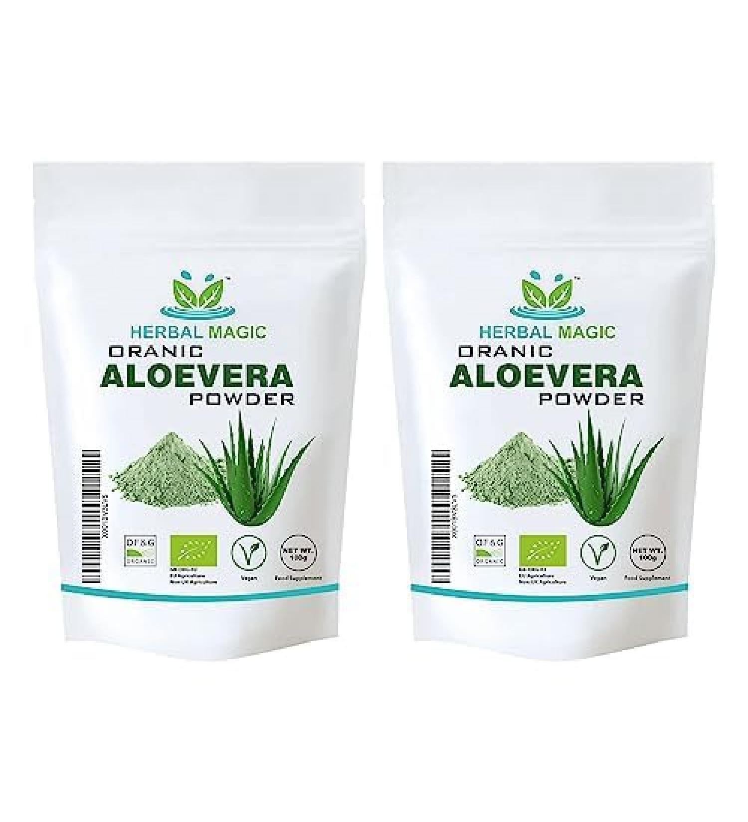 Herbal Magic's Organic Aloe Vera Powder Natural Face Hair Mask Sparkle your smoothies shakes baking Premium Quality -100gm (Pack of 2) 100.00 g (Pack of 2) - Buy Online on GoSupps.com