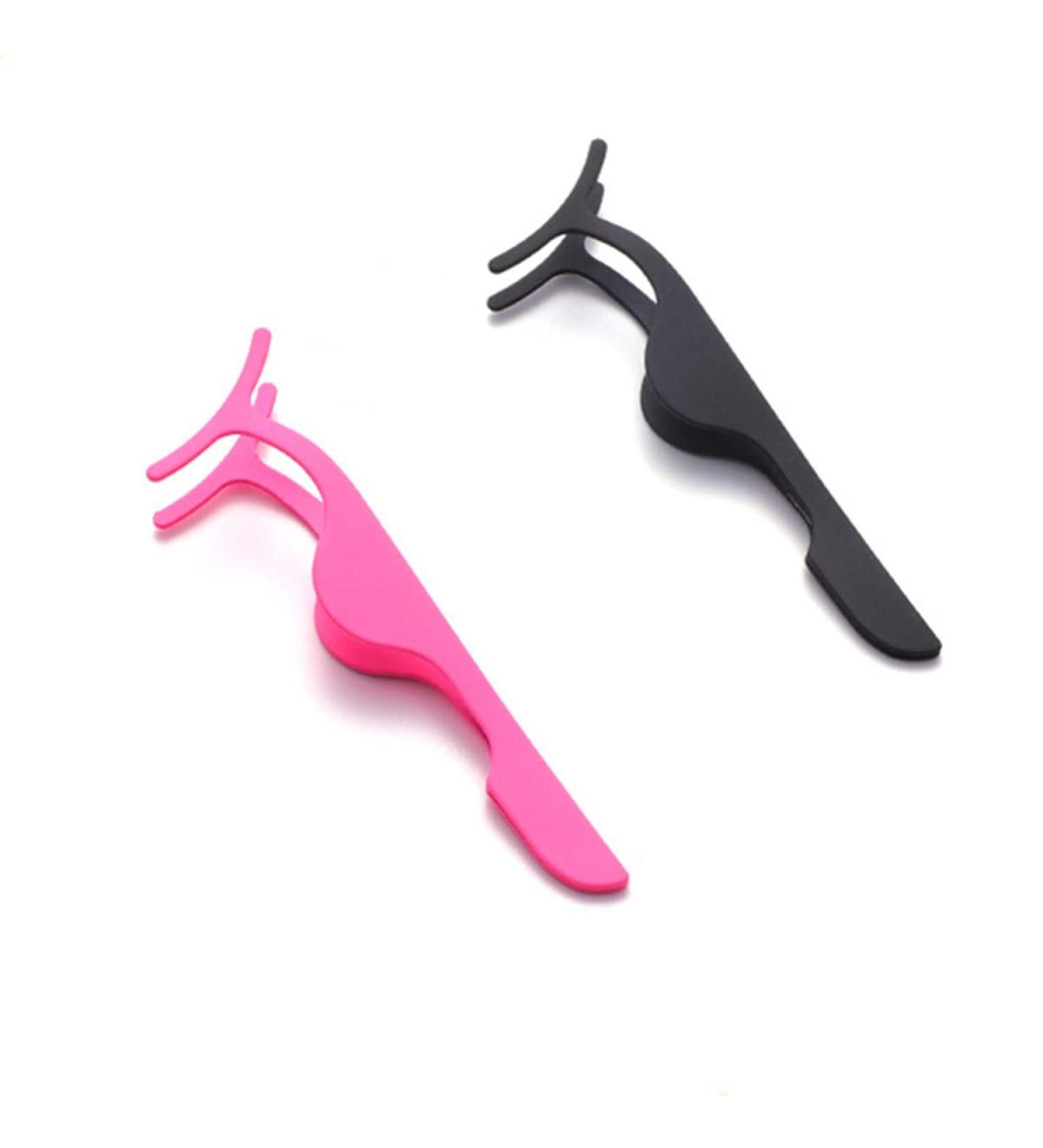 False Eyelash Applicator Set - 2PCS Stainless Steel Tweezers for Easy Magnetic Eyelash Application | Pink & Black - Buy Online on GoSupps.com