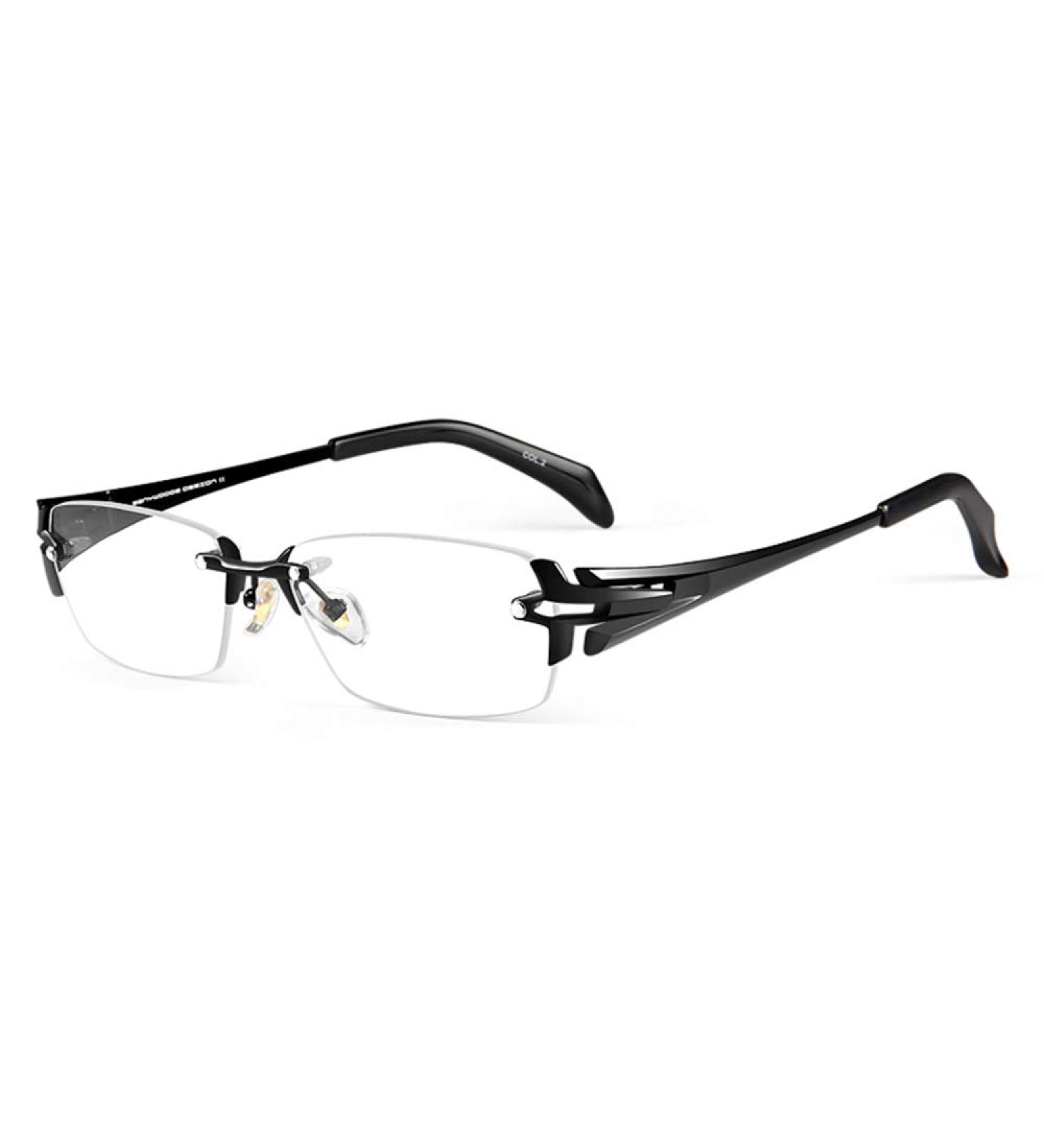 CAOXN Blue Light-Blocking Business Reading Glasses for Men - Pure Titanium Frameless +2.00 - Anti-Glare & UV Protection - Stylish Black Design - Buy Online on GoSupps.com