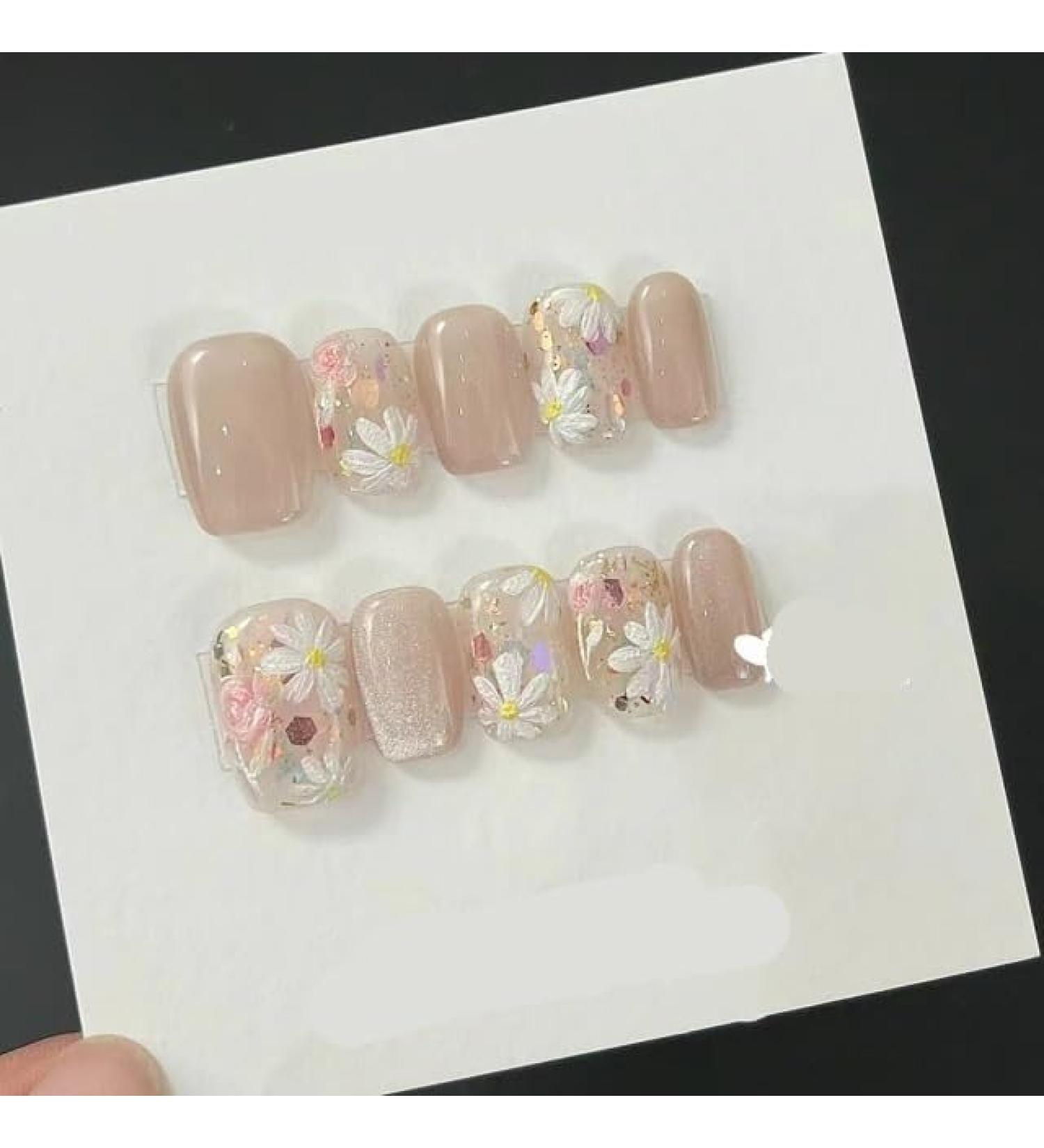 New Handmade Wearing Armor with Hand Painted Spring/Summer Flower Cat Eye Detachable Nail Patch 10pcs (Size : S)