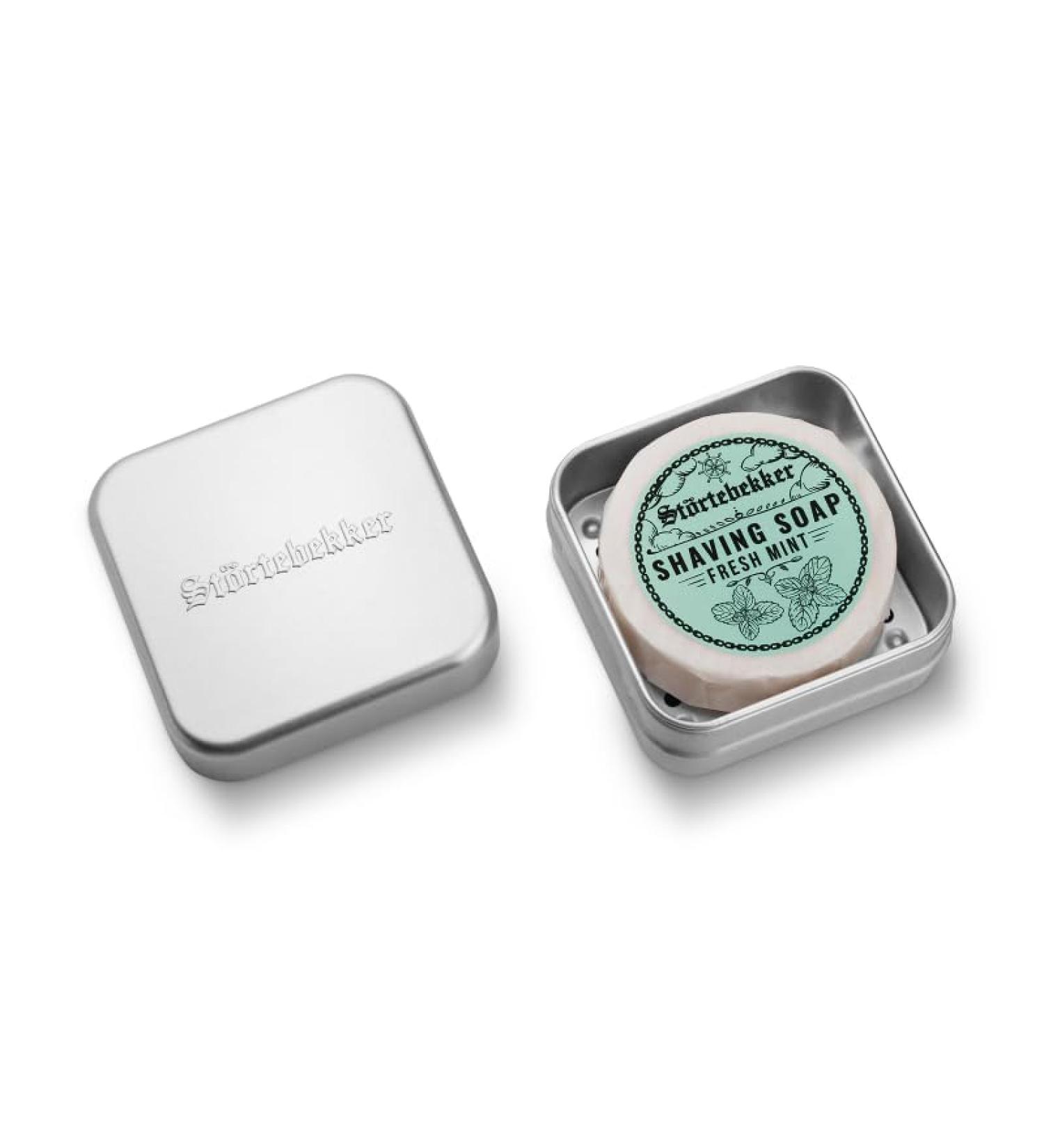 St rtebekker Shaving Soap & Soap Box - Aluminum Soap Box with Shaving Soap in Different Variants - Vegan Shaving Soap Handmade in a Factory (Fresh Mint) - Buy Online on GoSupps.com
