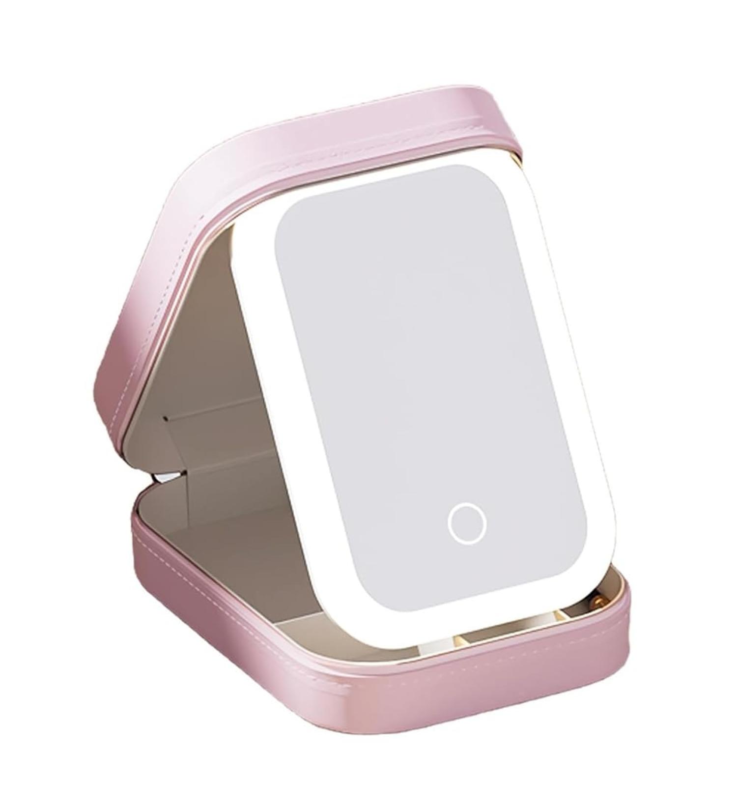 POLISH LED Three-Color Adjustable Makeup Mirror Three Colors Brightness Adjustable Makeup Mirror with Lights Pink - Buy Online on GoSupps.com