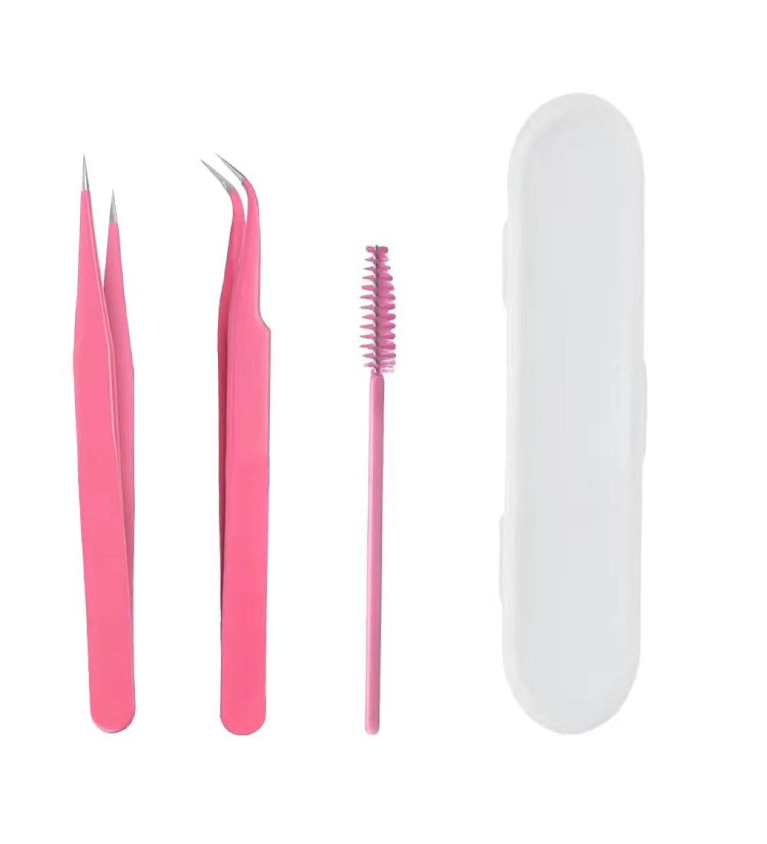 Professional Eyelash Tweezers Set - Stainless Steel with Curved Tweezers & Brush for Extensions | 2 Tweezers & 1 Brush - Buy Online on GoSupps.com