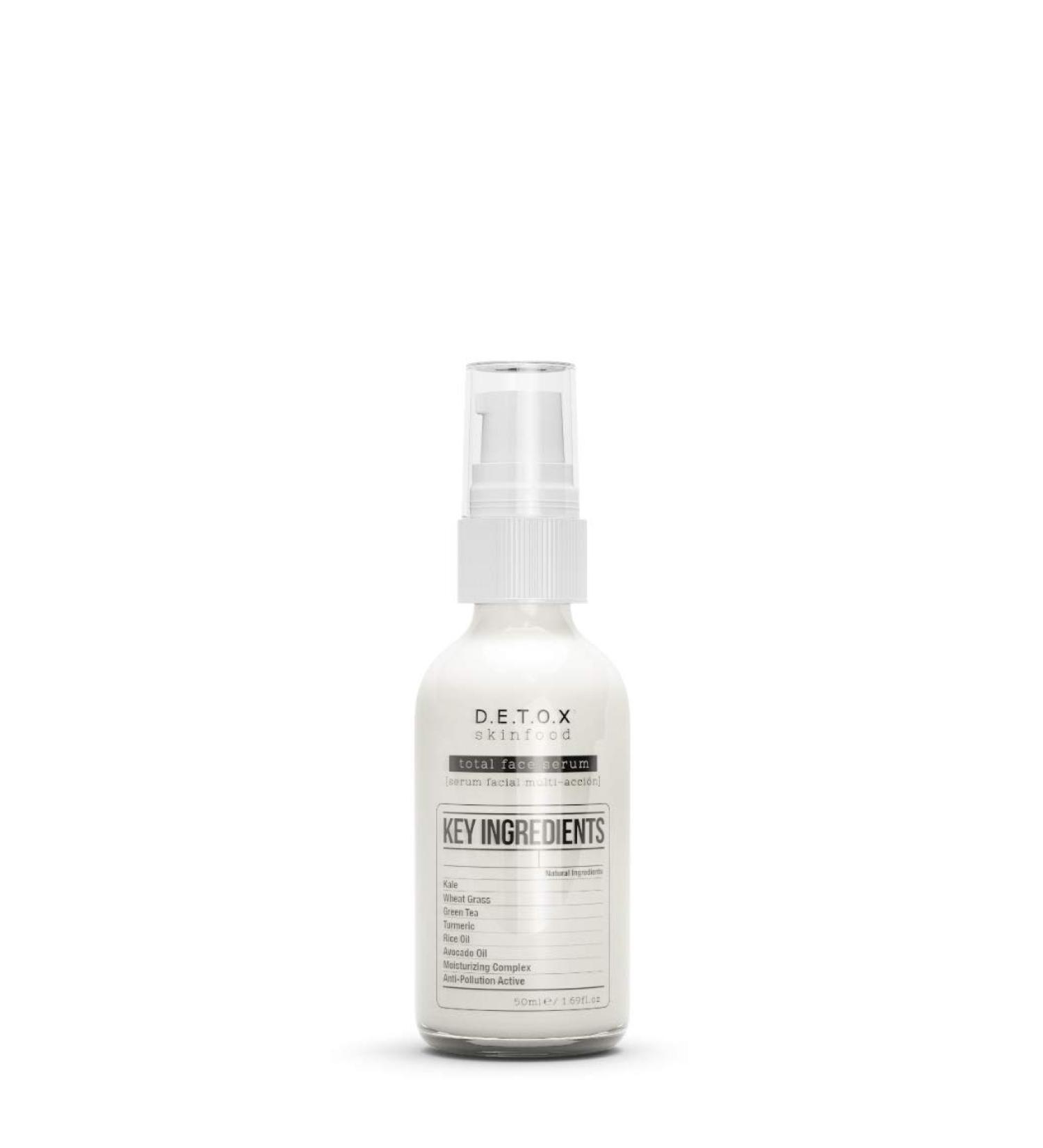 Detox Skinfood Total Face Serum | For a Firm and Bright Skin combines the best natural ingredients with the most efficient cosmetic actives | Vegan Skincare - Buy Online on GoSupps.com