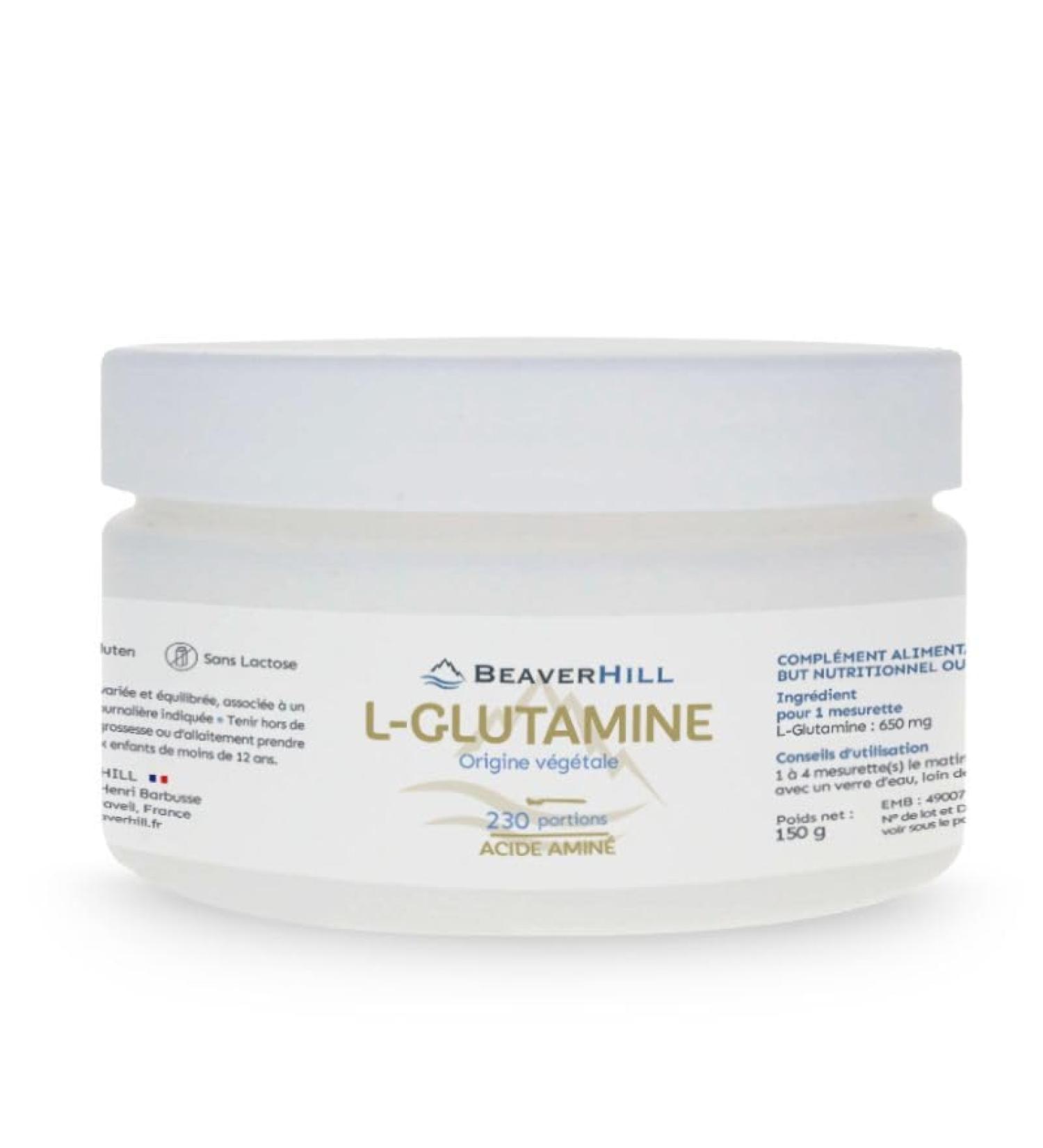 Natural L-Glutamine | 150g Jar | 230 Servings | BEAVERHILL | Amino Acid | Immunity - Intestinal Mucosa - Vitality - Sports Recovery