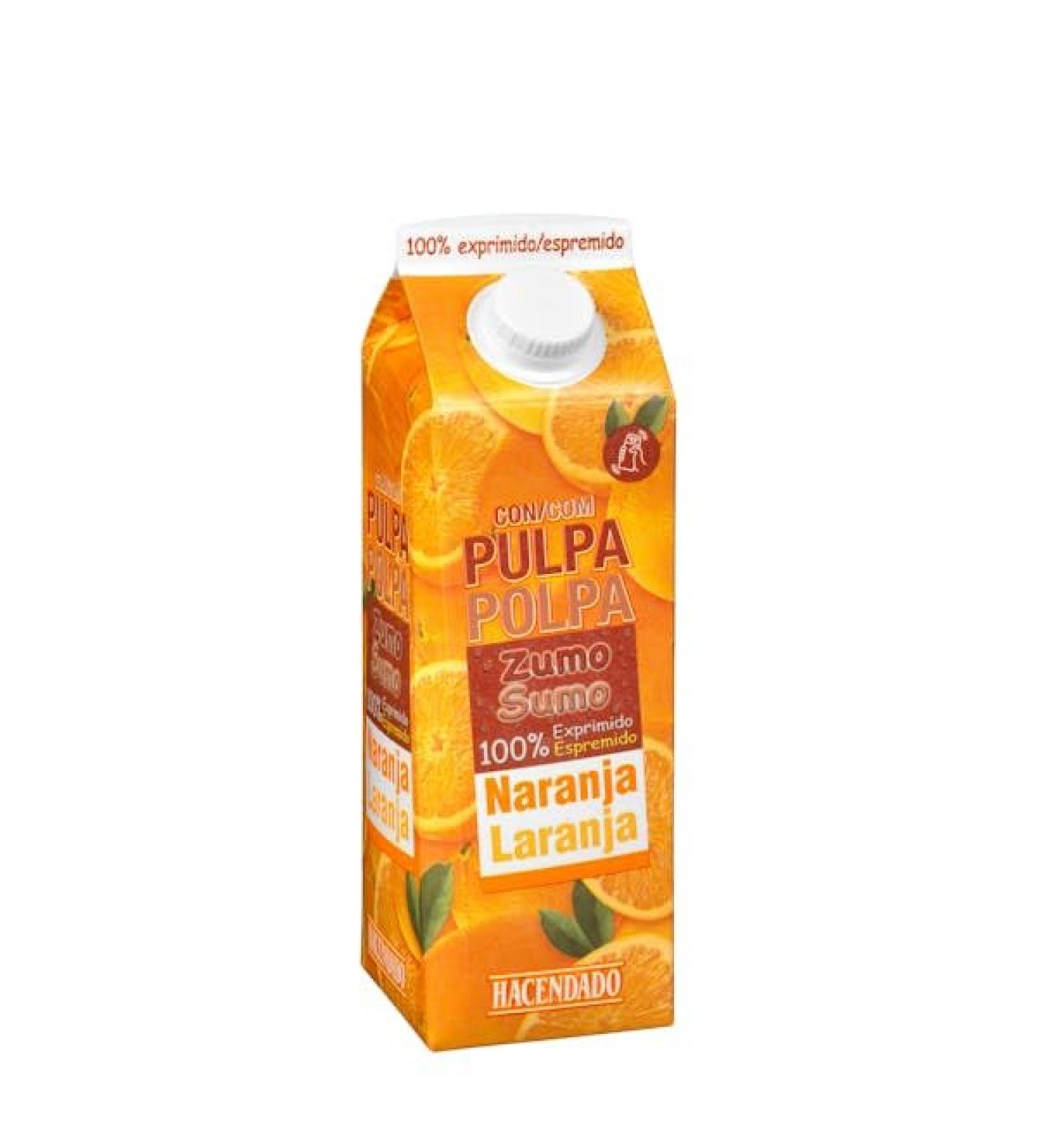 Hacendado Jus d'Orange Pur avec Pulpe Pack de 6 Briques de 1L Sans Sucres Ajout s.