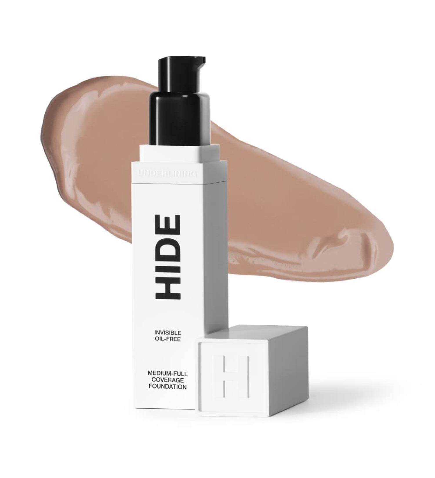 HIDE PREMIUM Liquid Foundation  SEE SHADE FINDER Below For Perfect Match  Multi-Use Waterproof Foundation  Medium/Full Coverage Foundation  Oil Free   We Have a Shade For All Skin Types  1 fl. Oz. (Walnut)