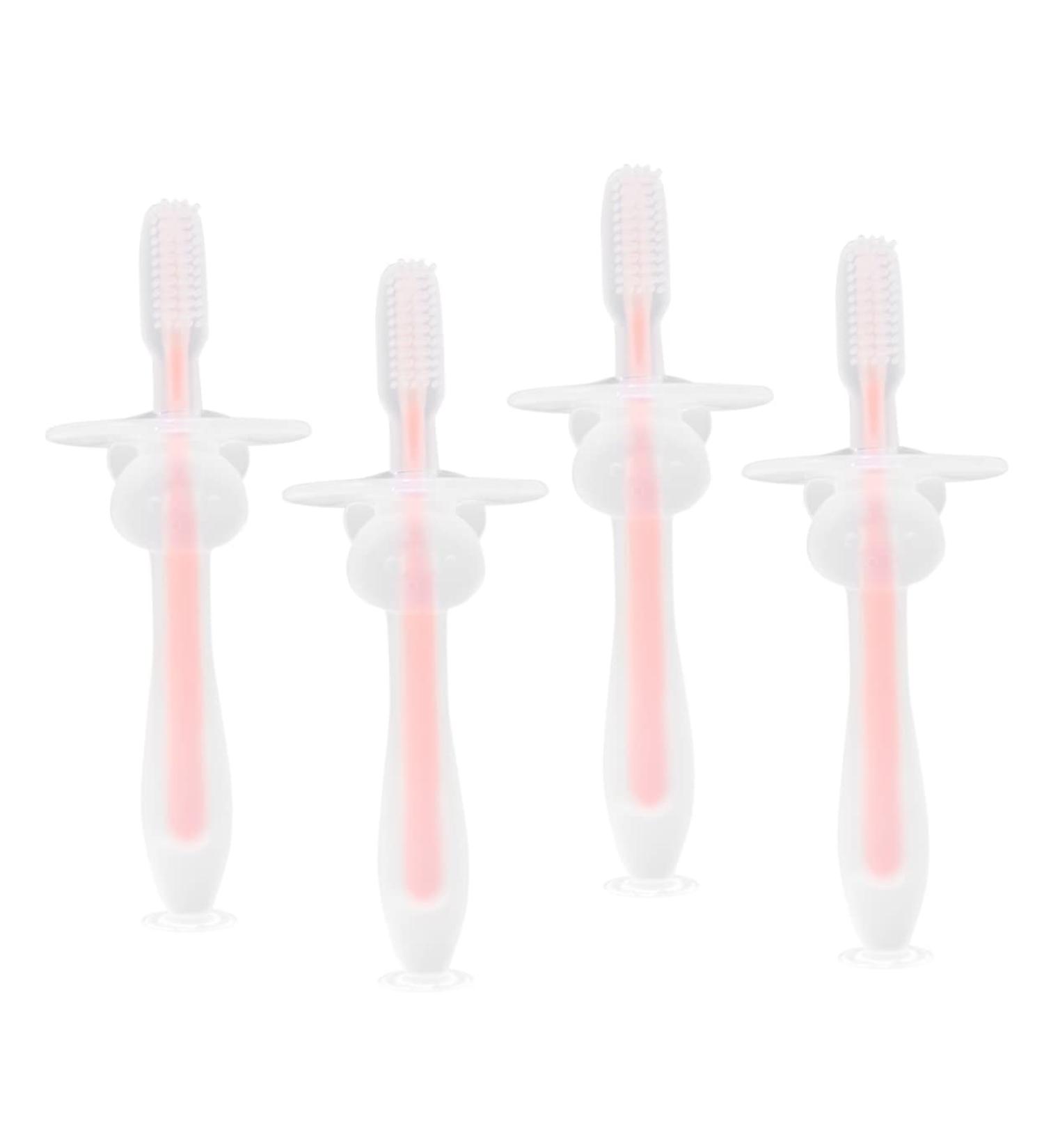 Frcolor 4-Piece Toddler Toothbrush Set - Silicone Baby Training Brushes with Suction Cup & Lid - Infant Toothbrushes in Pink for Newborns - Buy Online on GoSupps.com