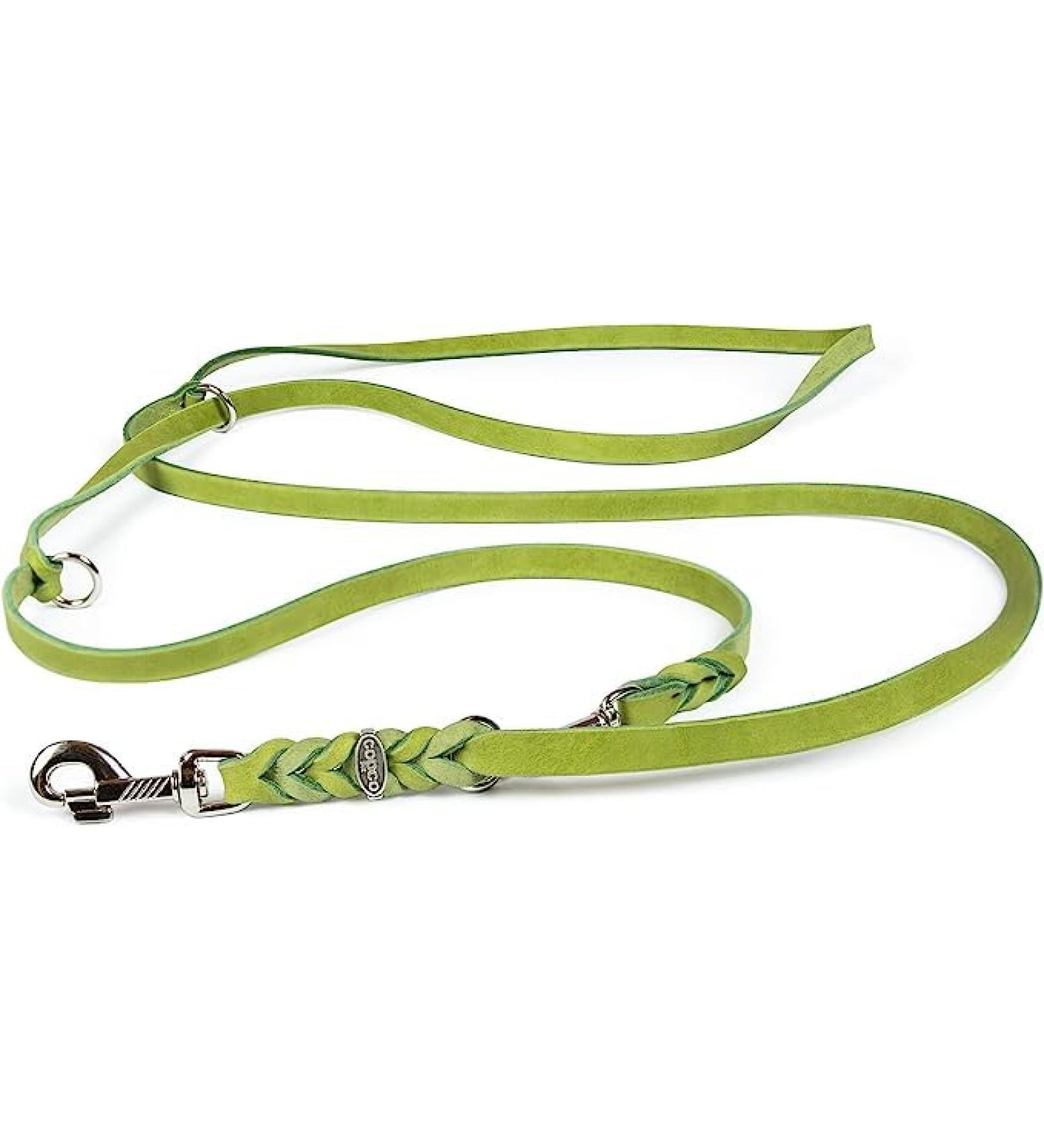 Buy COPCOPET 3-Way Adjustable Dog Leash - Handmade Fat Leather Chrome Fittings 2.40m x 8mm Green - International Shipping Available - Buy Online on GoSupps.com