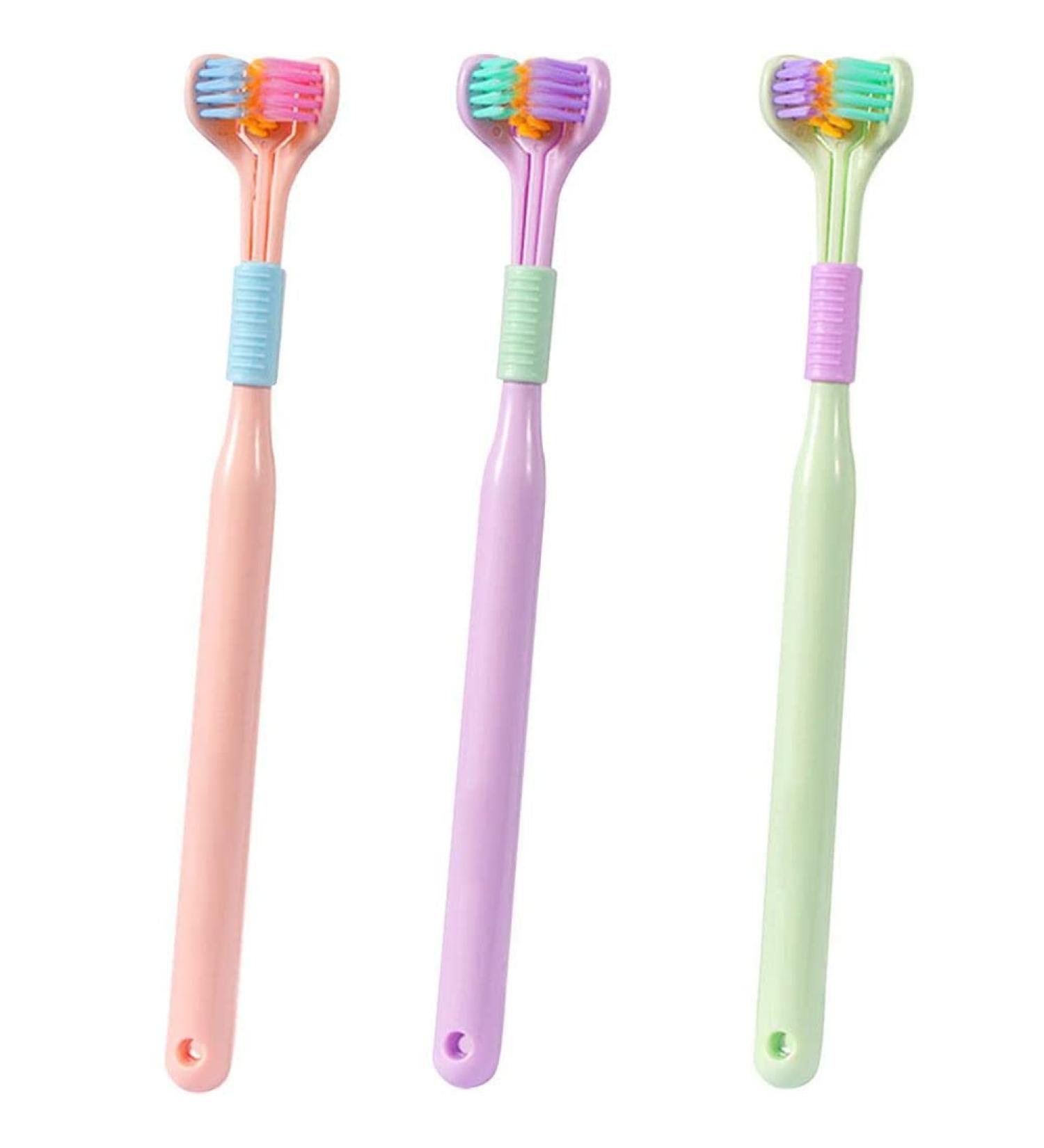 YQKOOP 3-Page Soft Bristle Toothbrush with Tongue Scraper - Travel-Friendly Dental Care for Adults | Green Violet & Pink | Pack of 1 - Buy Online on GoSupps.com